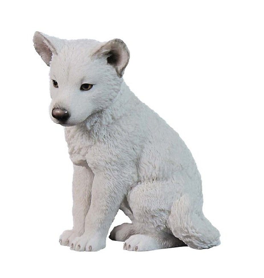 Dekofigur Polarwolf Welpe sitzend Figur Deko Dekoration Wolf Tierfigur Skulptur