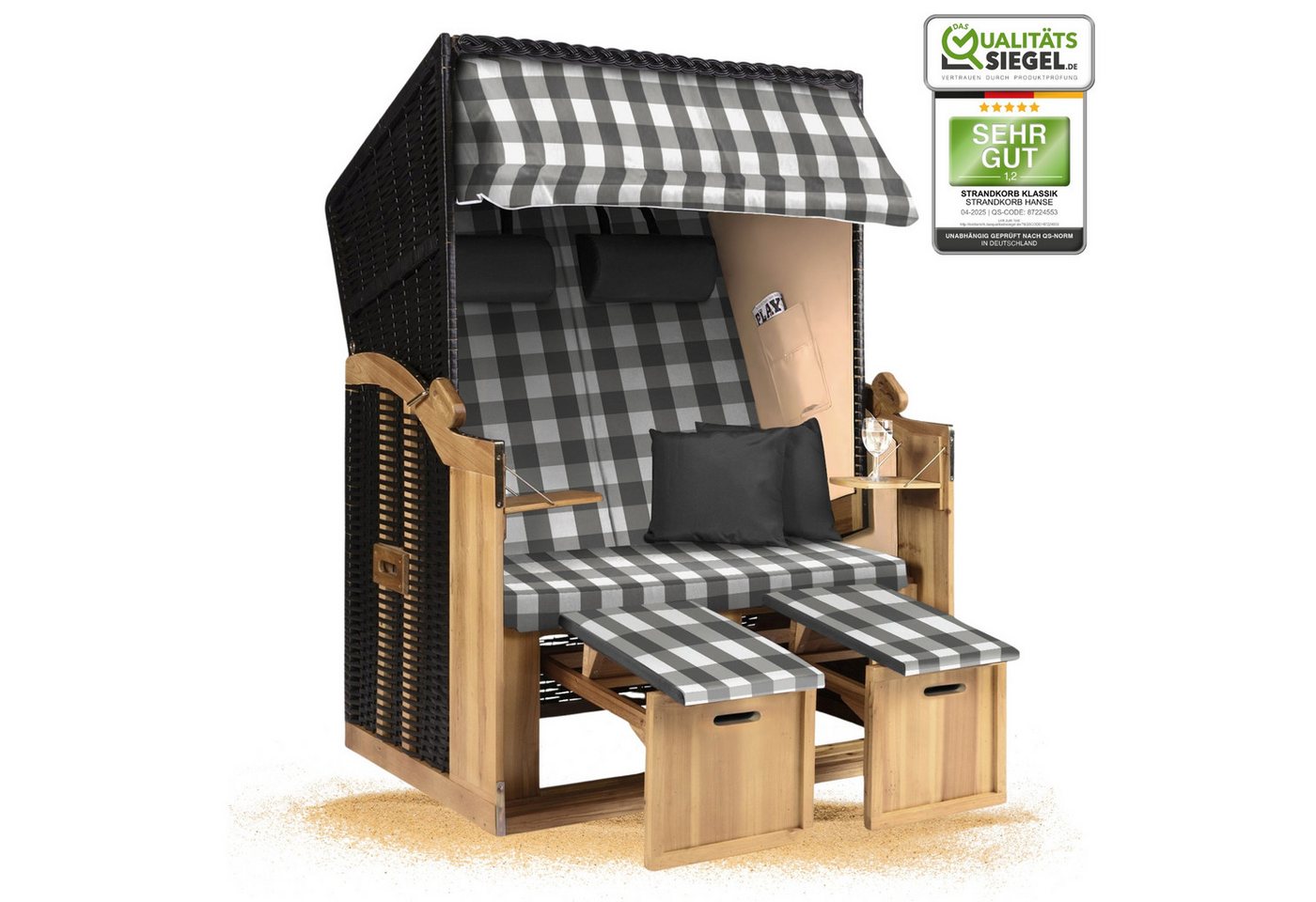 Strandkorb Hanse Strandkorb Strandkorb 2-Sitzer Ostsee Volllieger Beige Anthrazit, BxTxH: 120x80x160 cm, Ostsee Volllieger, Ostsee 2-Sitzer Modell 2025, Stabiles Wacholder mit handgefertigtem Polyrattangeflecht