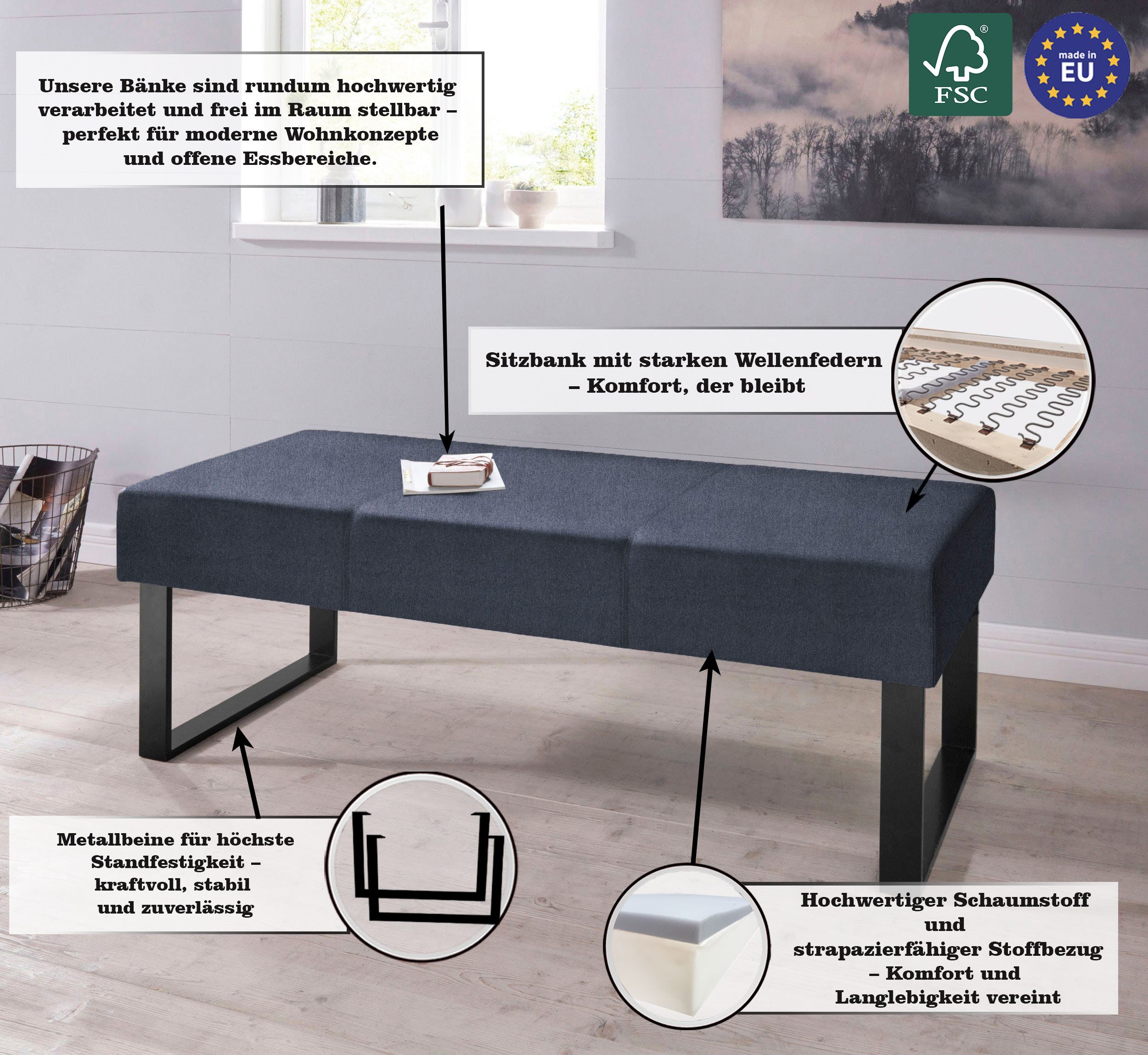OTTO home Sitzbank Oliver, Breite 140cm, mit Metallgestell