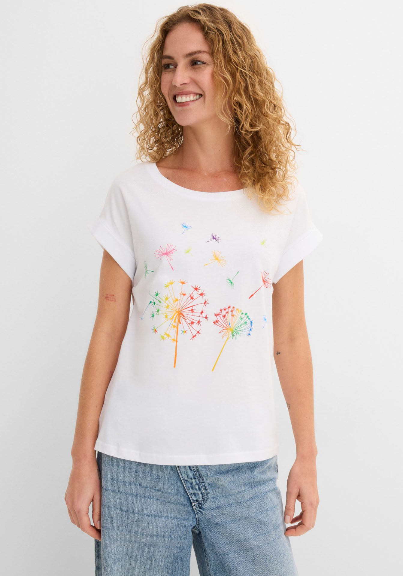 bonprix T-Shirt bequeme Passform, Kurzarm-Design, aus Baumwolle