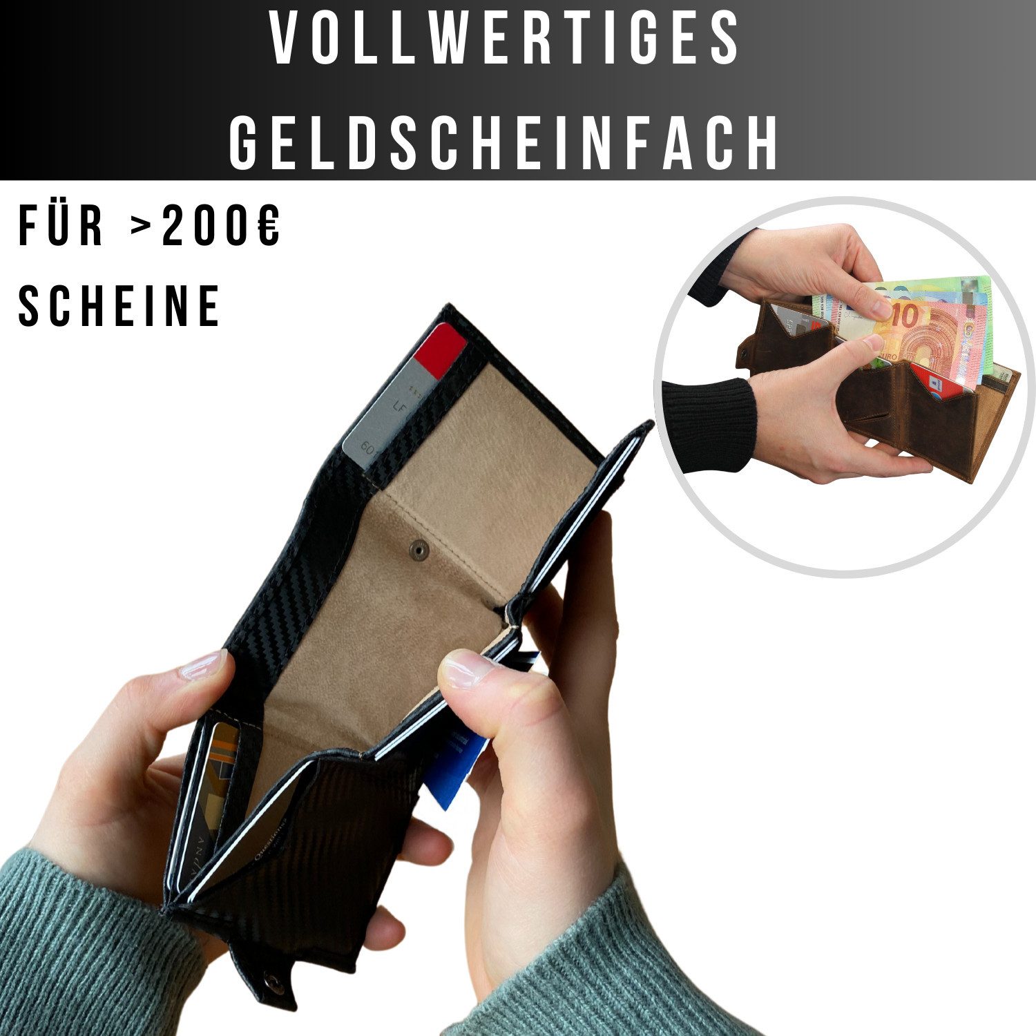 Frentree Geldbörse Herren klein, Slim Wallet mit Münzfach & RFID Schutz, Leder Portmonee (Geldbeutel Herren für 10 Karten und Bargeld), Kartenetui für unterwegs