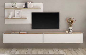 Furn.Design Wohnwand Center, (Wohnzimmer Set in weiß mit Wotan Eiche, hängend, Breite 300 cm), Höhe an TV Gerät anpassbar