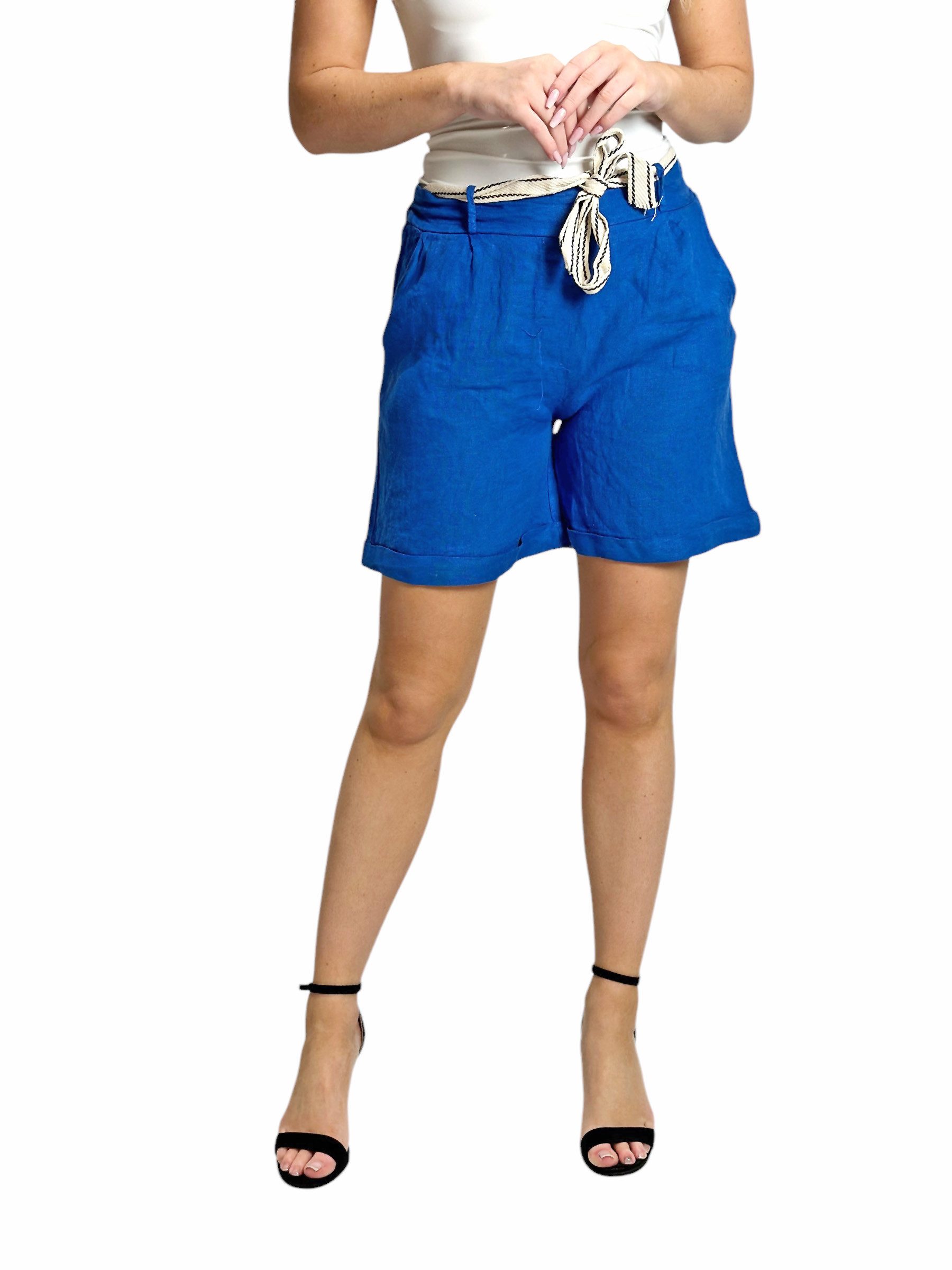 Mississhop Leinenhose Bermuda 100% Leinen Shorts mit Stoffgürtel M.357, Gr. 34-36