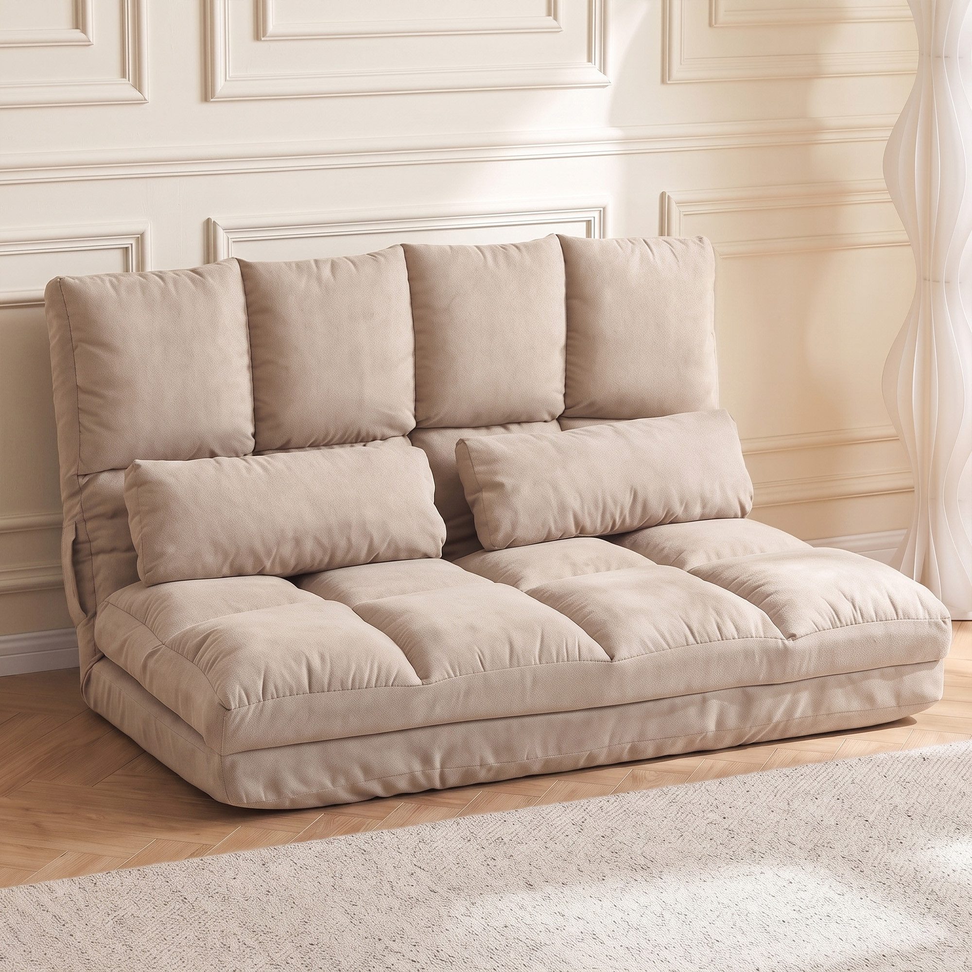 HOMCOM Relaxsessel 2-in-1 Bodensessel (Klappbett, 1-St., 2-in-1 Bodensessel), für Schlafzimmer, Wohnzimmer, Beige
