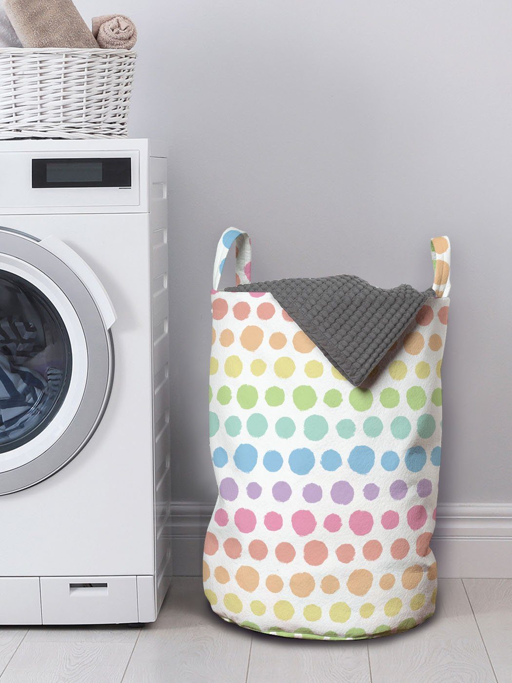 Abakuhaus Wäschesäckchen Wäschekorb mit Tupfen in Waschsalons, Kordelzugverschluss für Pastelltönen Abstrakt Griffen