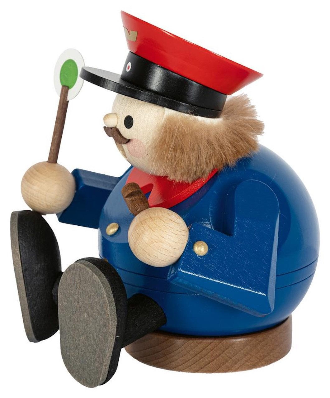 Erzgebirgische Volkskunst Richard Glässer GmbH Räuchermännchen Eisenbahner sitzend - Höhe: 13 cm - Handarbeit aus dem Erzgebirge, (1 St), Handarbeit aus dem Erzgebirge