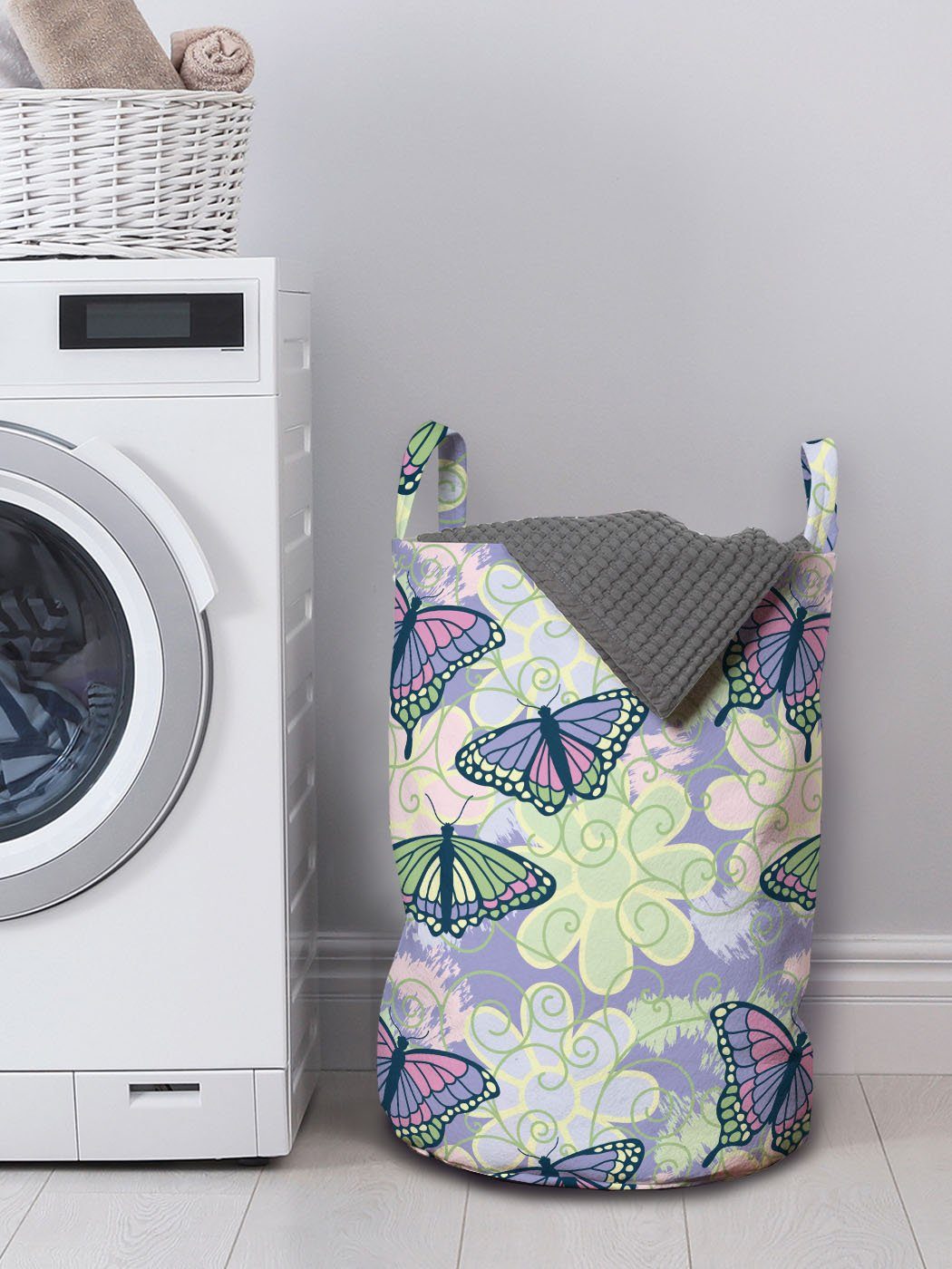 Abakuhaus Wäschesäckchen Wäschekorb mit Schmetterlinge auf Waschsalons, Zurück Grunge Griffen für Blumen Kordelzugverschluss