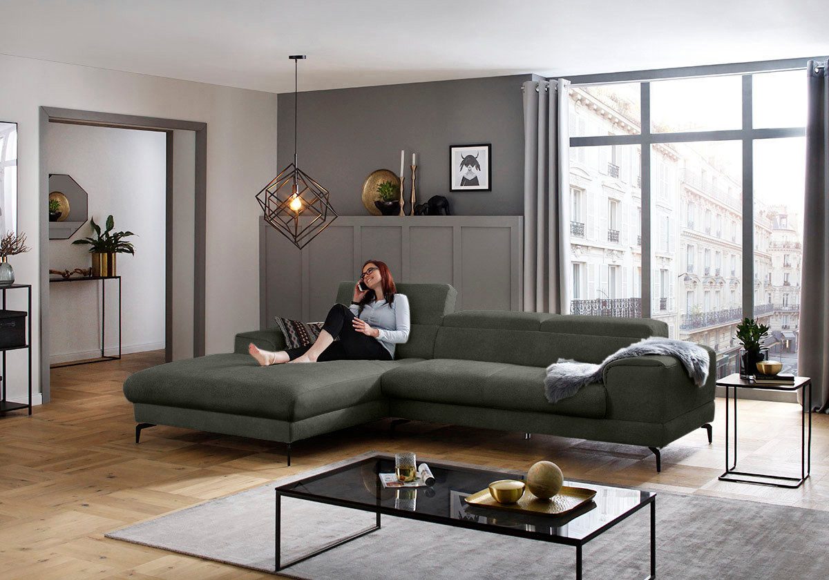 W.SCHILLIG Ecksofa piedroo, Designsofa mit tollem Sitzkomfort, L-Form, Kopfteilverstellung, wahlweise mit Sitztiefenverstellung, Breite 303cm