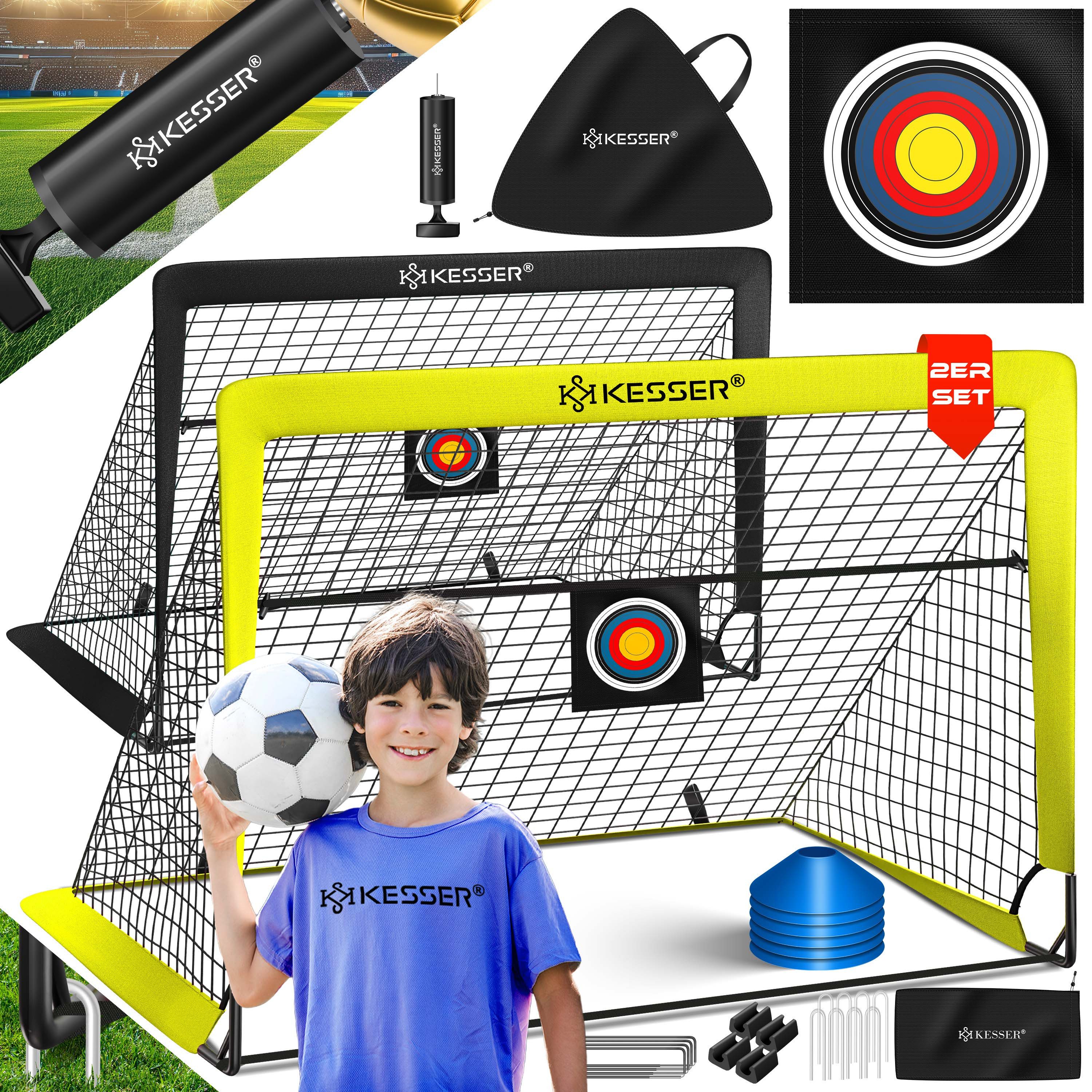 KESSER Fußballtor Set mit Tragetasche, Heringen, Zielscheibe, Hütchen & Pumpe, Pop-Up Tor mit Anti-Rutschfüßen – ideal für Training & Freizeitspiele
