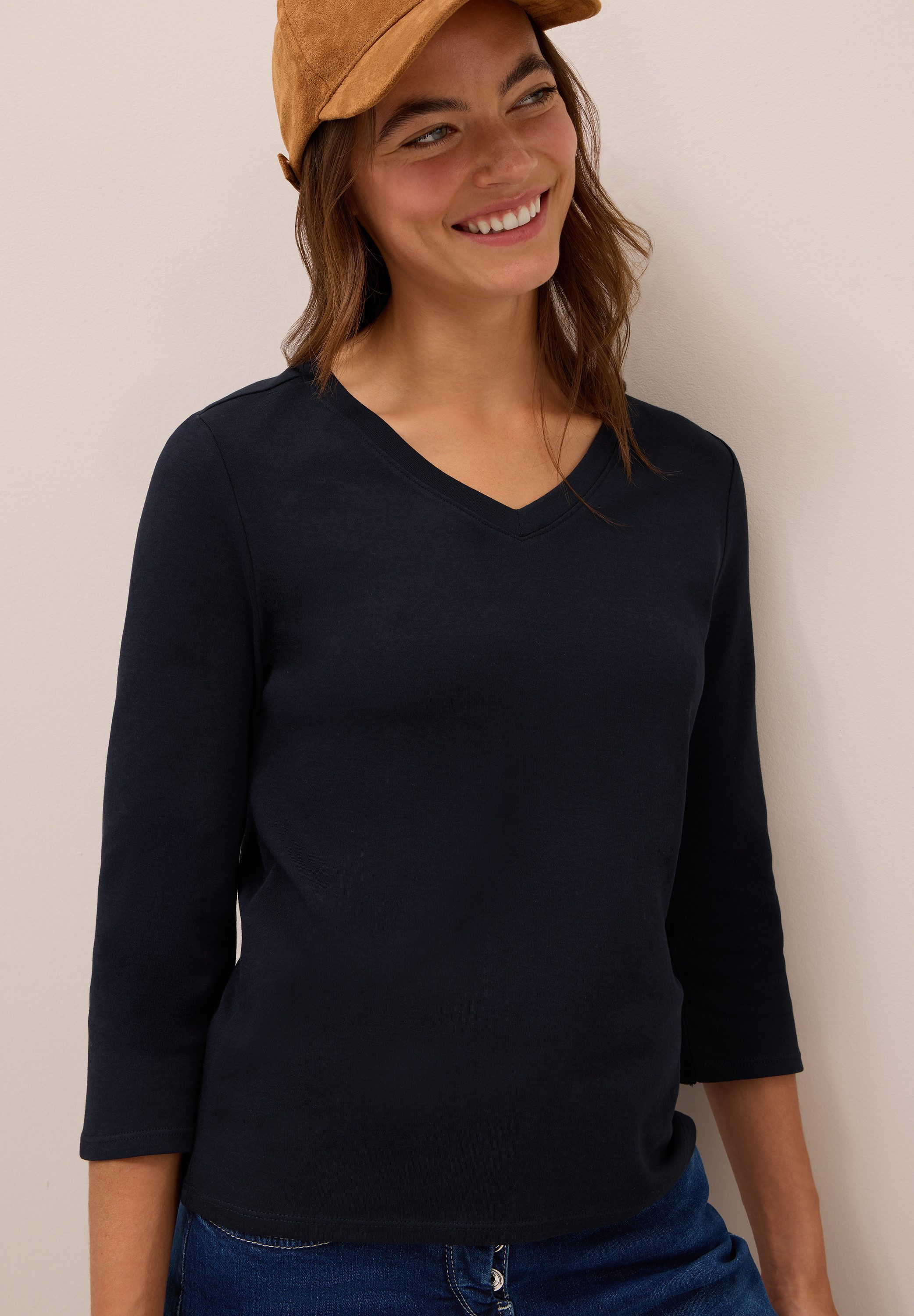 CECIL 3/4-Arm-Shirt mit V-Ausschnitt, unifarben günstig online kaufen