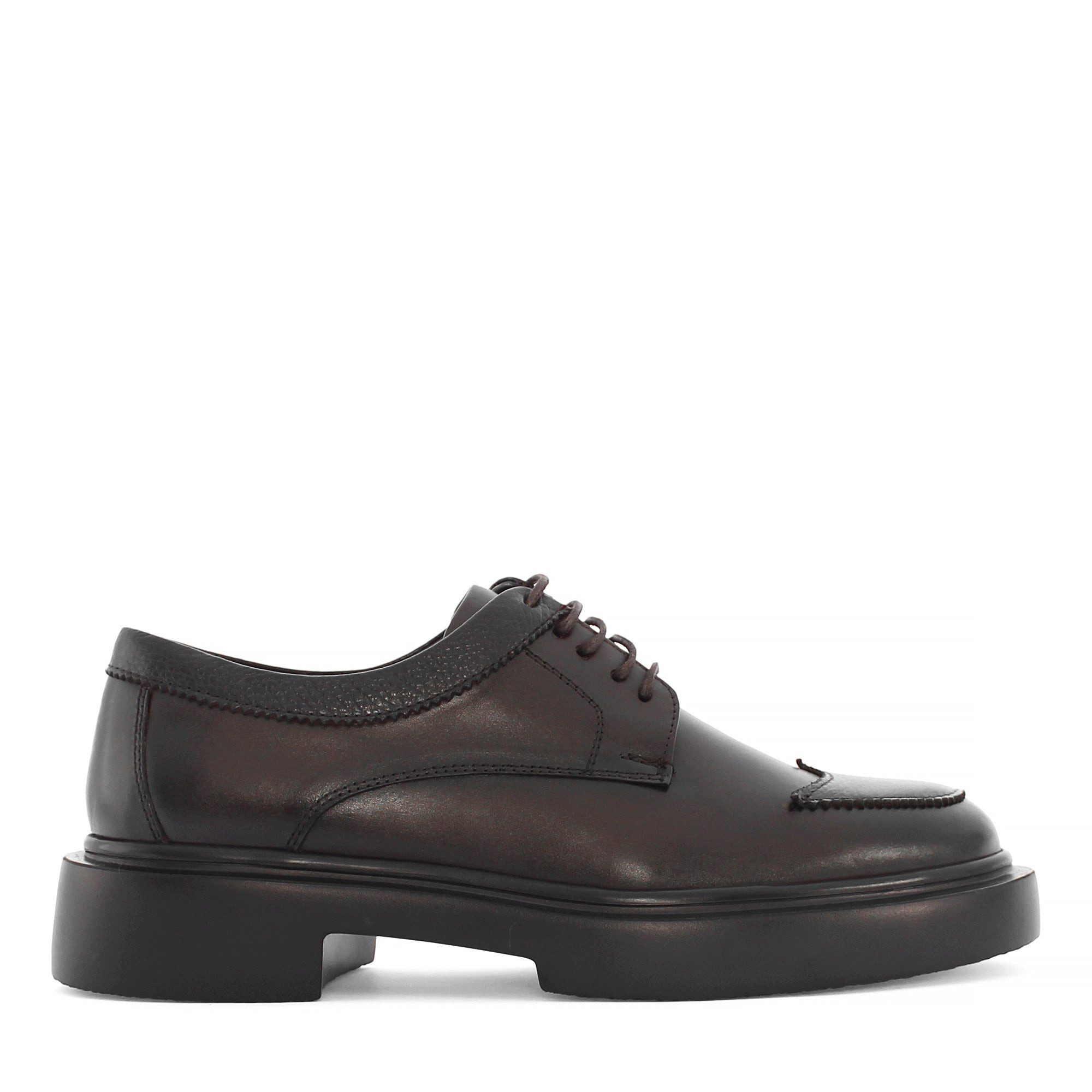 Celal Gültekin Wingtip Brogue Derby Blockabsatz Herren Schnürschuh Glanzleder Brogue, Blockabsatz, Echtleder-Futter, Braun, 43