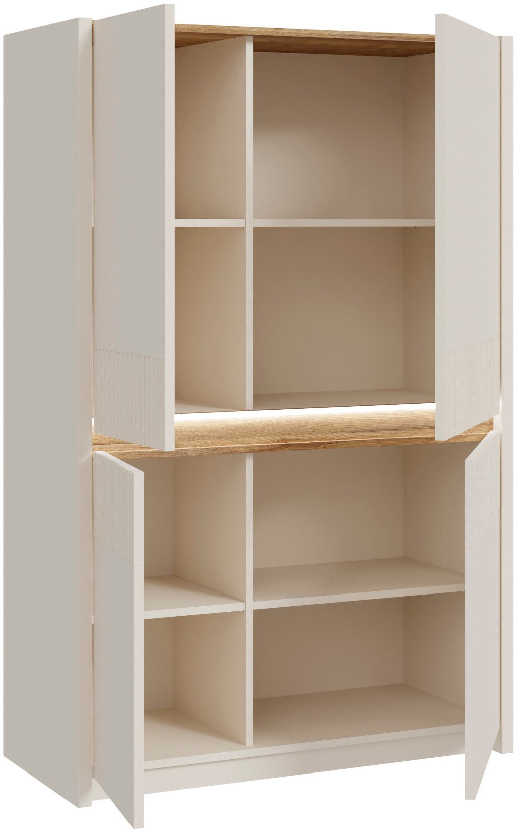 FORTE Highboard Oak Squere, Highboard inklusive Beleuchtung, Soft Close, B/H/T 95,3/146,7/41,5 cm 4türig