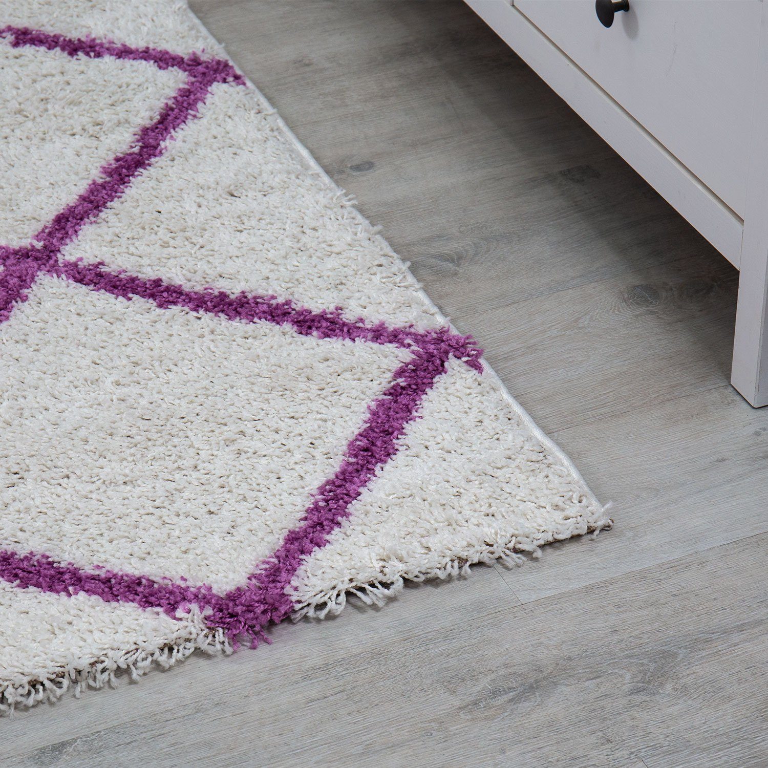 Vimoda Hochflor-Teppich Shaggy Rautenmuster Lila, Rechteckig, Höhe: 30 mm, Läufer Langflor, Skandinavisch Design