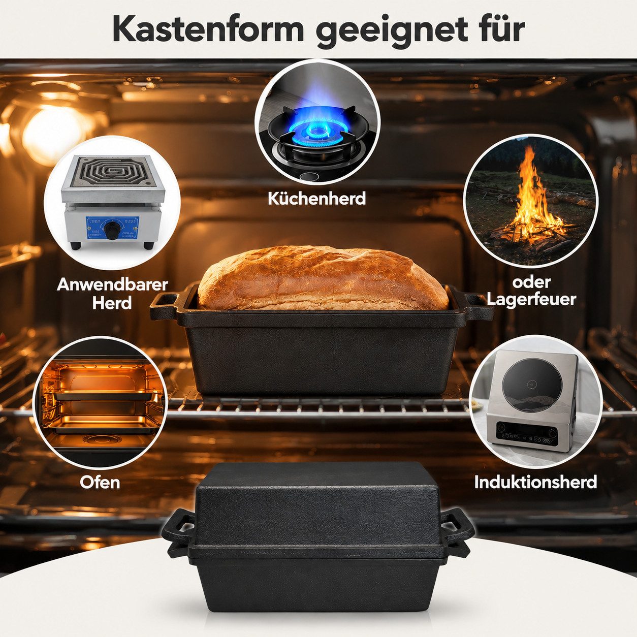 GLIESE POWER Brotbackform 23 cm – Gusseisen Topf zum Brotbacken, Gusseisen-Brotbackform 23 cm – gleichmäßige Hitze, knusprige Kruste – Bild 2 von 5
