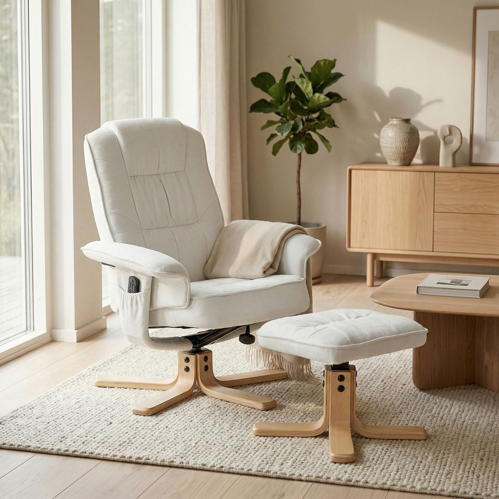 IDIMEX Relaxsessel CHARLY, Fernsehsessel mit Hocker, TV-Sessel neigungsverstellbar weiß