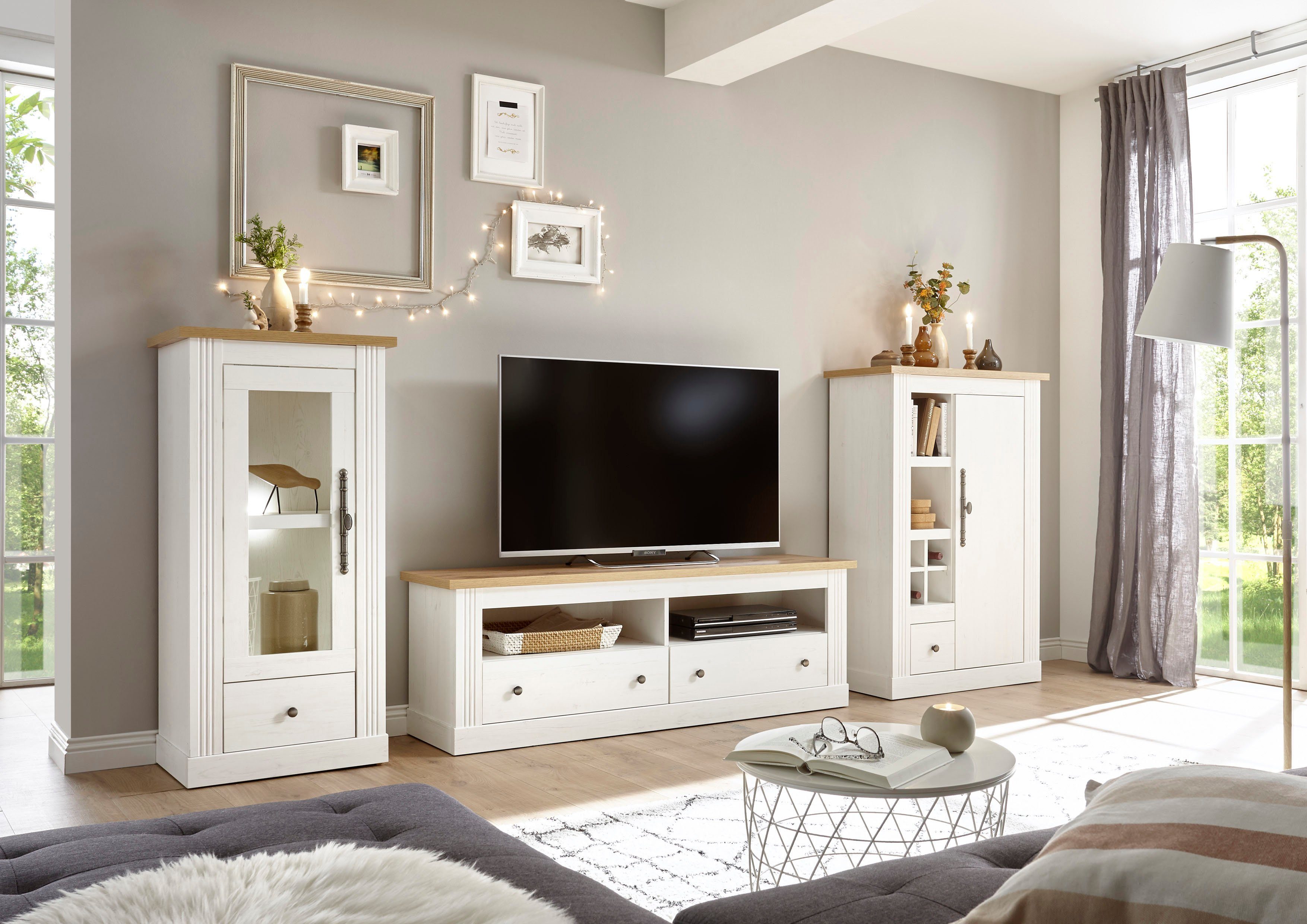 Home affaire Wohnwand Westminster TOPSELLER!, (Set, 3-St., Vitrine, Lowboard, Kommode), im romantischen Landhausstil