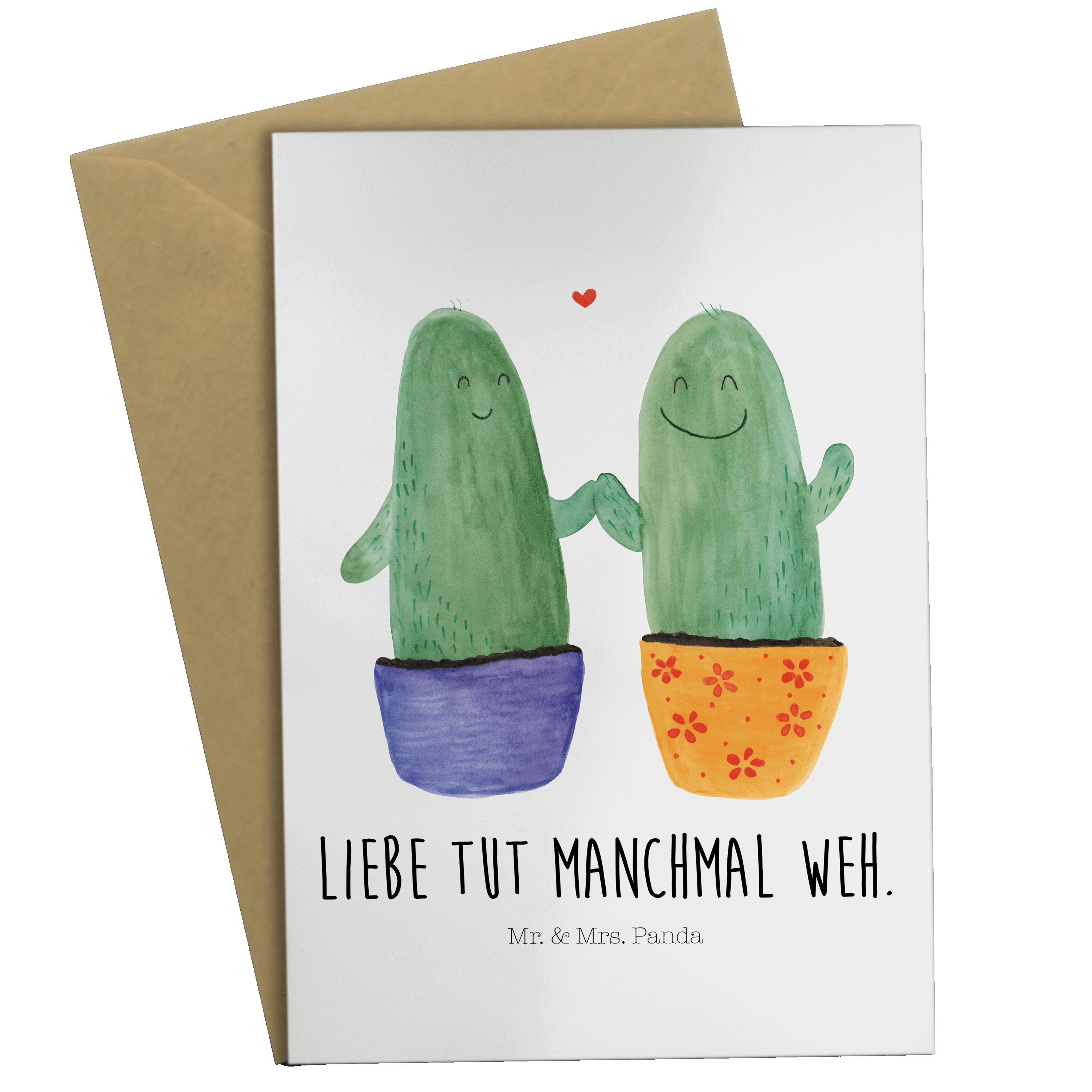 Grußkarte Weiß Liebe - - Glückwunschkarte, Panda Einladungska & Kaktus Geschenk, Karte, Mr. Mrs.