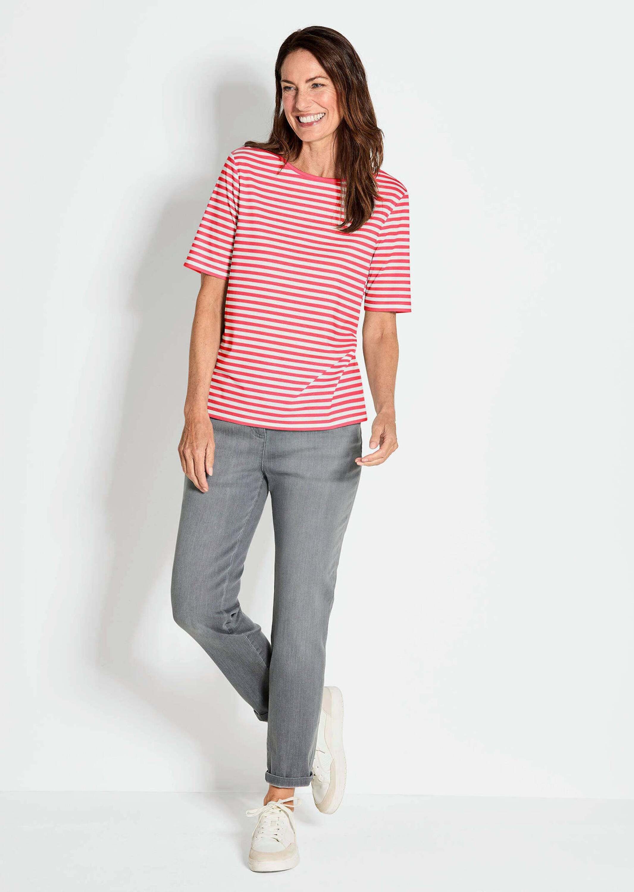 GOLDNER T-Shirt Stilvolles Streifenshirt für Damen Basicshirt mit U-Boot-Ausschnitt, Streifenmuster, aus Jersey