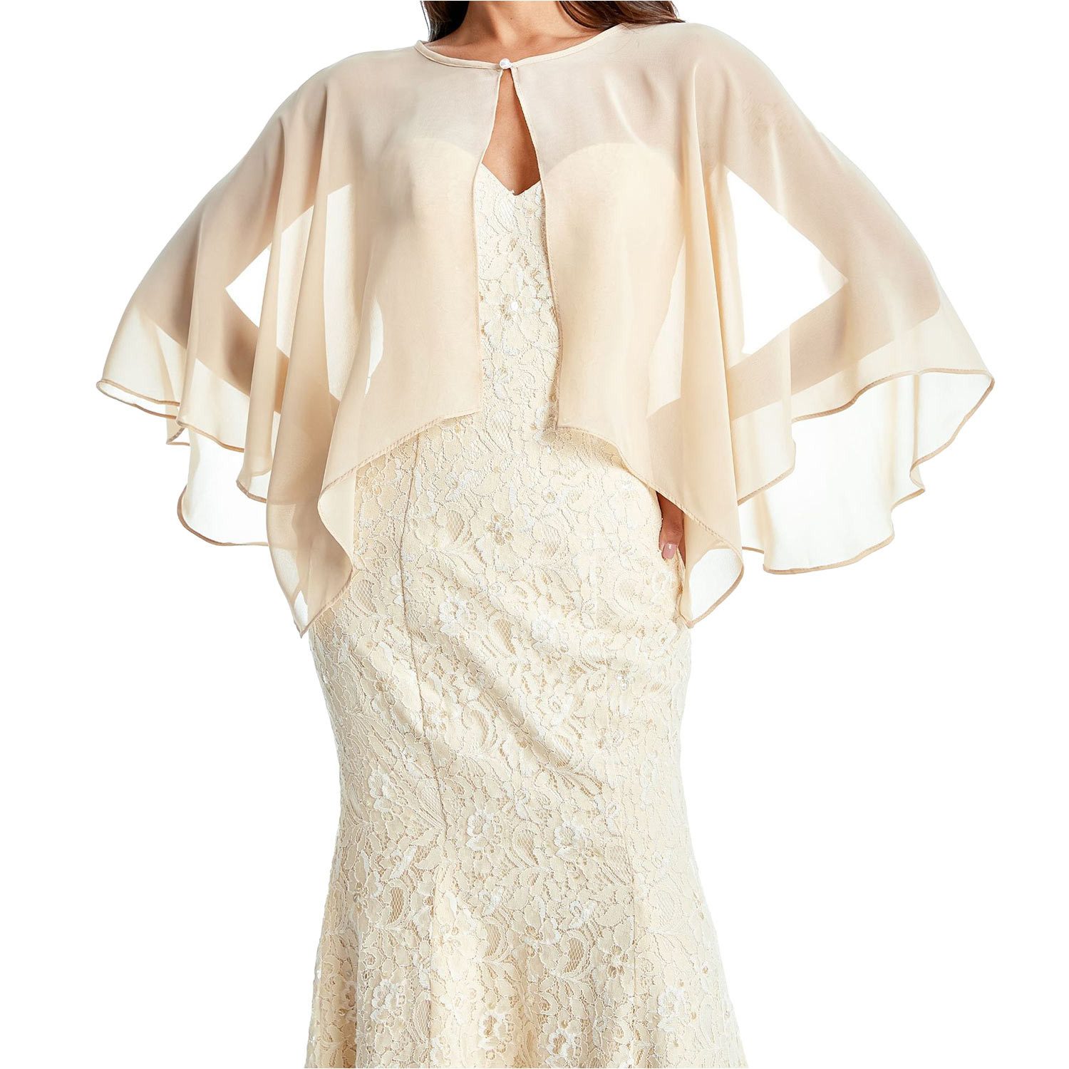 Refttenw Poncho Damen Stola für Abendkleid Chiffon Bolero Brautjacke mit Perlen Elegant Luftig Leicht