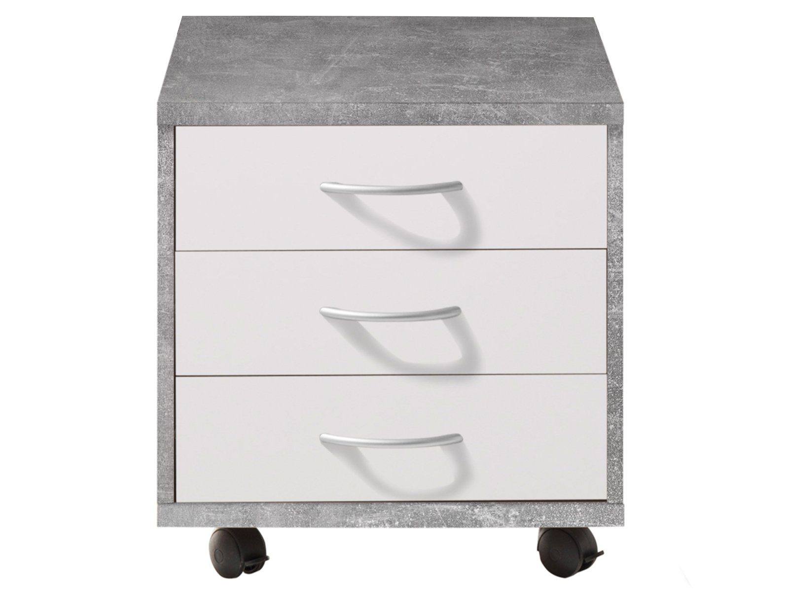 Beton Büro-Set 1 Nachbildung bestehend Spanplatte Weiß (4-St) Modernes Olli aus Regal, Rollcontainer. 1 und 1 Schreibtisch Schrank, aus Aktenschrank möbelando in / 1