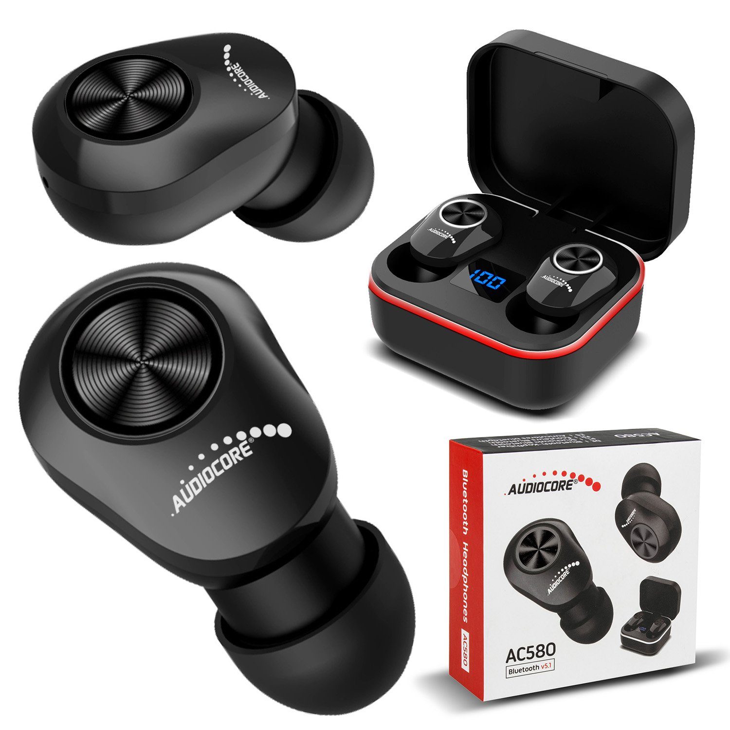 Audiocore AC580 wireless Наушники-вкладыши (hören, Voice Assistant, Bluetooth, TWS [True Wireless Stereo], integr. Mikrofon, Touch-Bedienung, Ladebox)