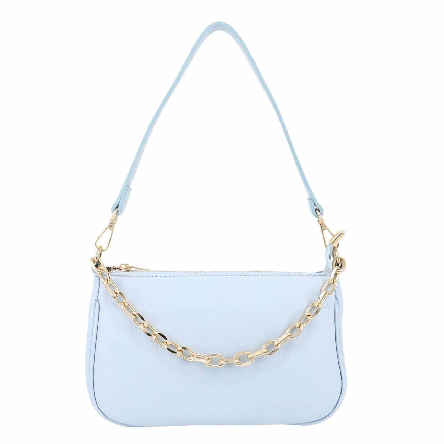 ITALYSHOP24 Schultertasche Made in Italy DAMEN LEDER TASCHE Pochette mit Kette CrossOver City Bag, Handtasche Umhängetasche Clutch Ledertasche Bodybag Schmucktasche