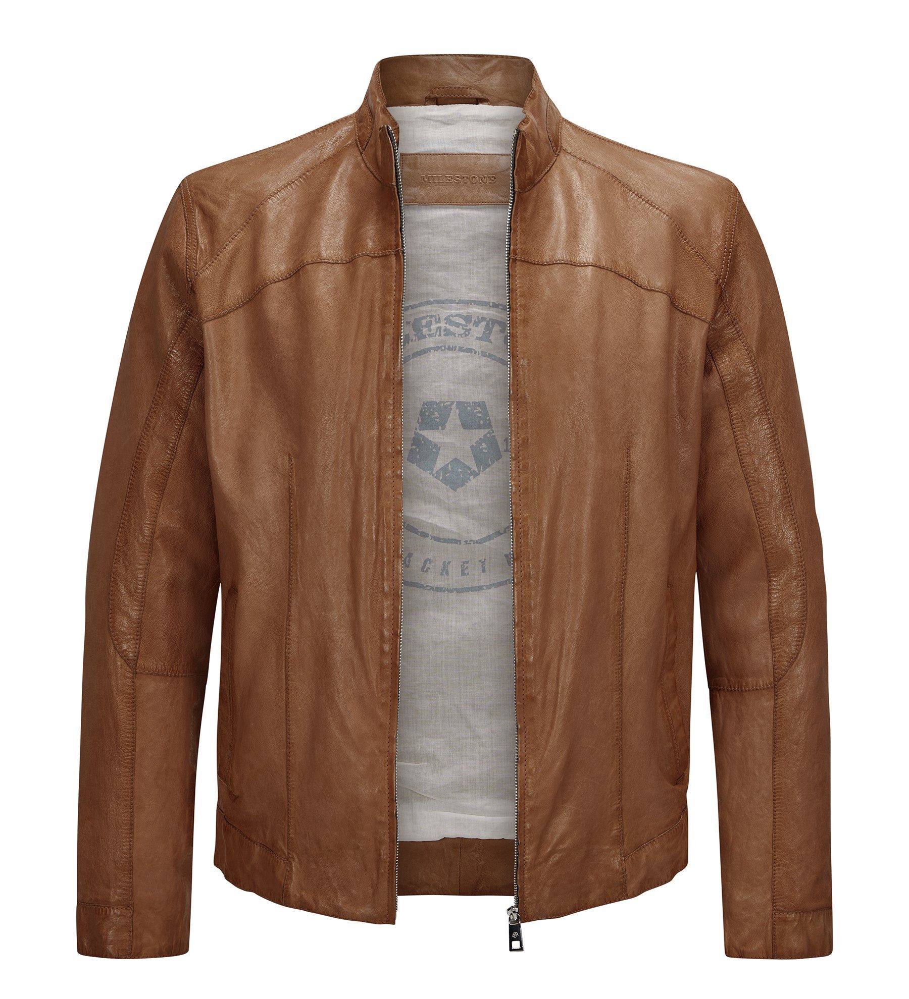 Milestone Lederjacke MSWinston klassischer Biker Blouson aus genarbtem Lammleder