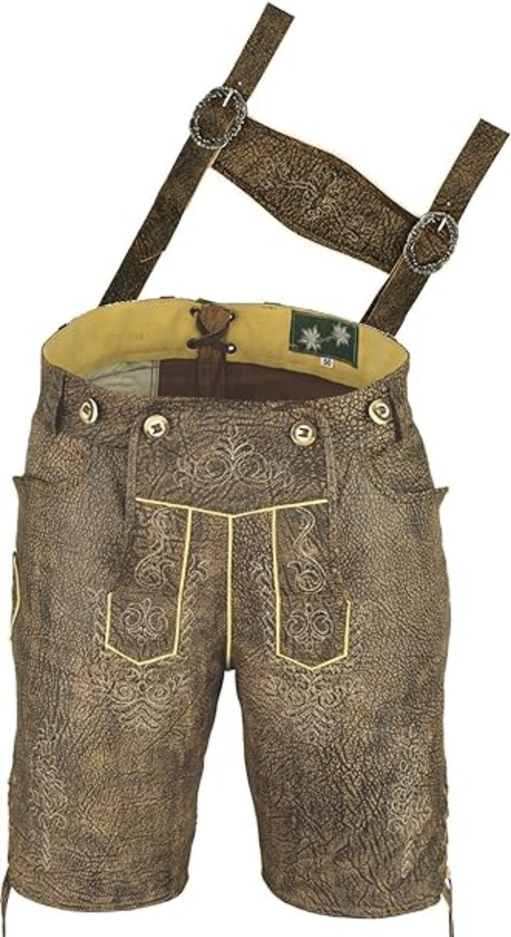 Fuente Leather Wears Trachtenlederhose Trachten Lederhose Herren kurz mit Trägern, Bermuda Antikbraun