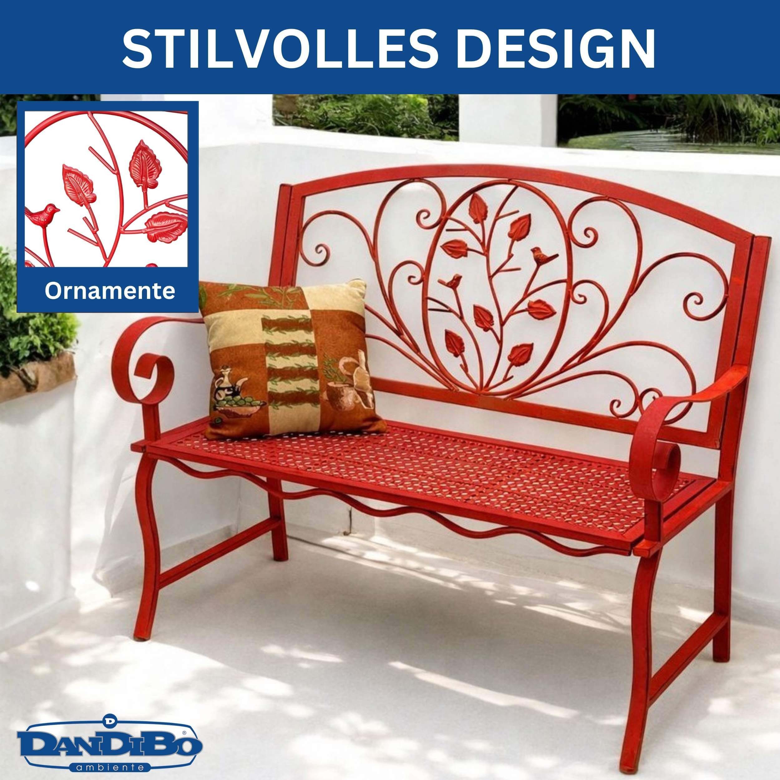 DanDiBo Gartenbank Wetterfest Rossa 2 Sitzer Metall Rot 110 cm Sitzbank Eisen Bank, Antik Parkbank