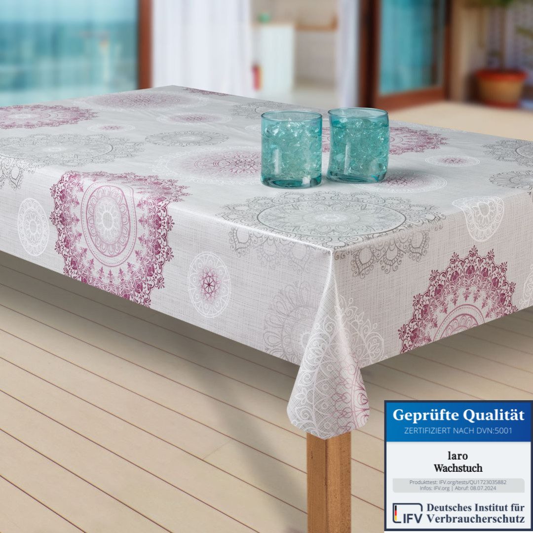laro Tischdecke Wachstuch-Tischdecken Abwaschbar Mandala grau rot rechtecki günstig online kaufen
