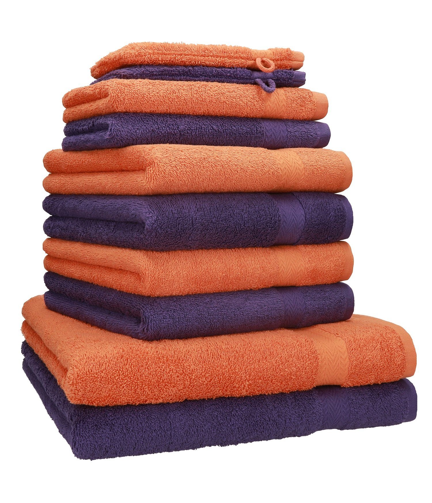 Betz Handtuch (10-tlg) aumwolle, B Lila, Set & Premium 100% Handtuch-Set Orange 10-TLG. Farbe