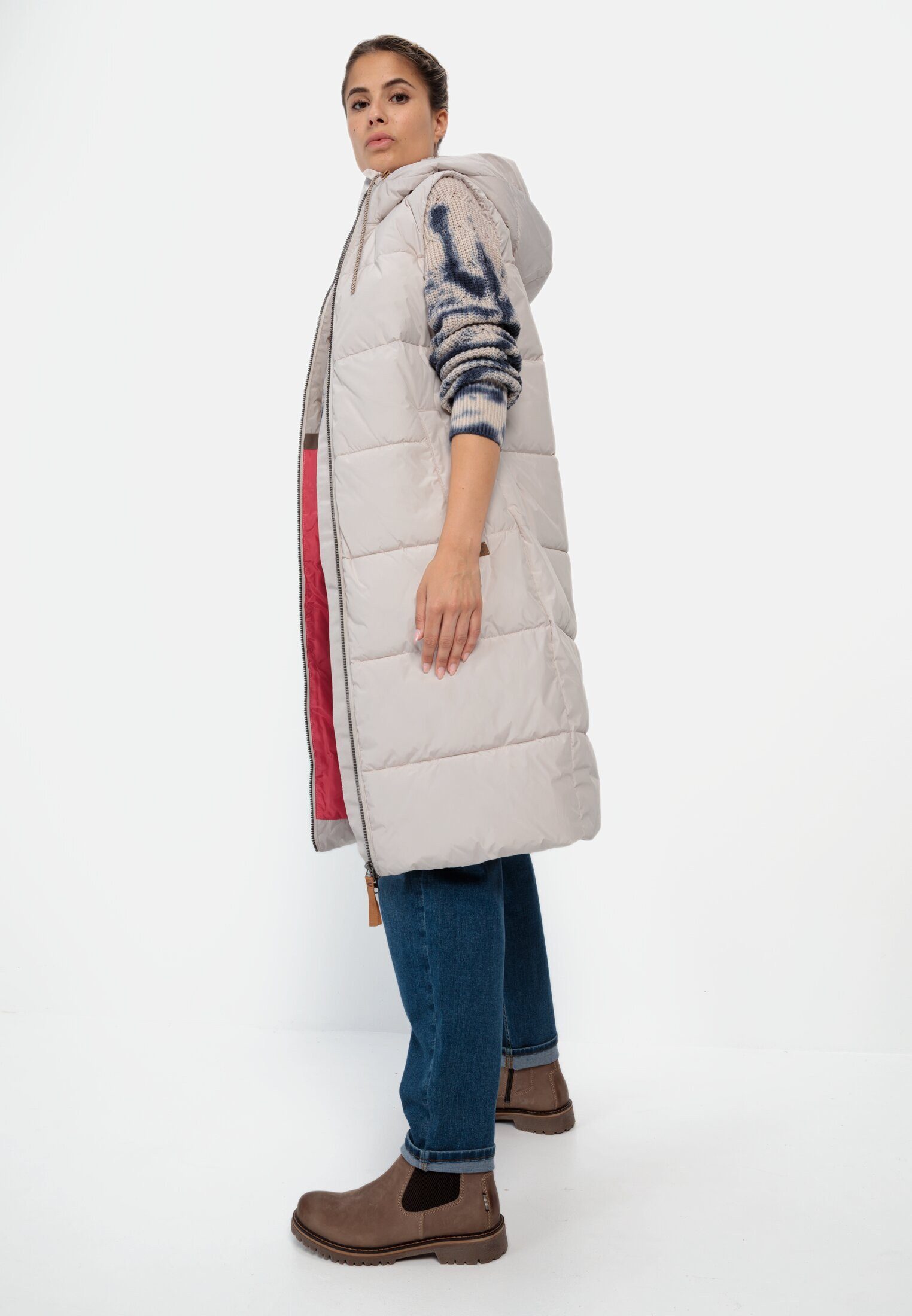 camel active Longweste mit Kapuze ärmellos Kapuze Kordelzug