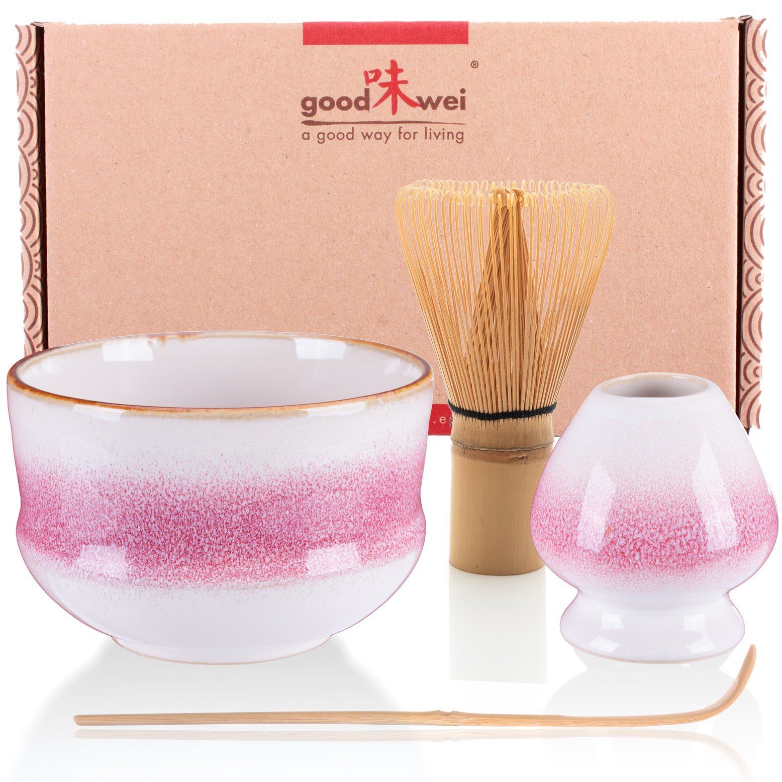 Goodwei Teeservice Matcha-Set (4-tlg), Matchabesen und mit Besenhalter "Kiku" Teeschale, 80 Keramik