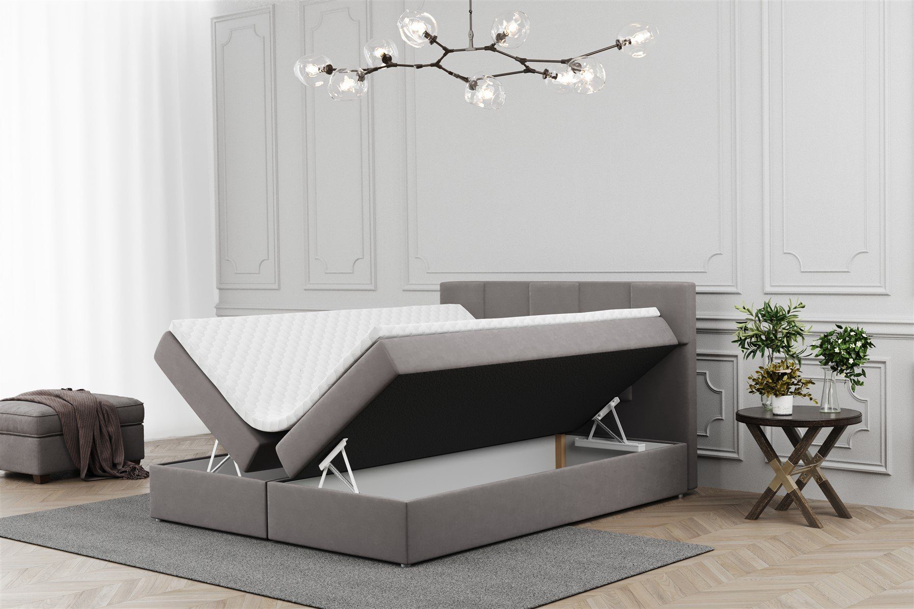 Fun Möbel Boxbett Schlafzimmerbett Bett JOLIE in Stoff (Stoff Matt Velvet oder Stoff Soro, Inkl. Topper), Inkl. Bettkasten