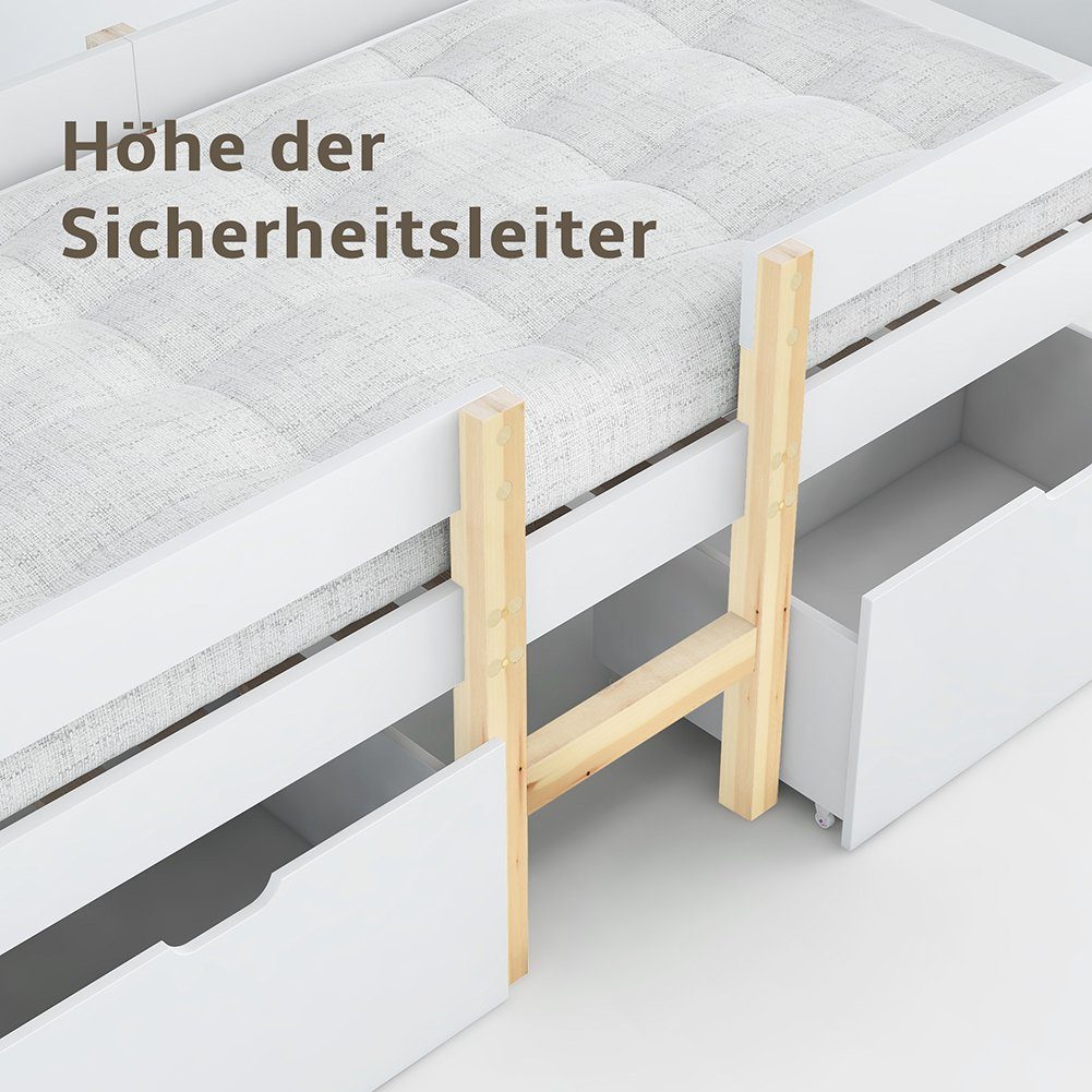 Hochbett (Kinderbett, 1-St) mit Schubladen, Lattenrost und Rausfallschutz, 90*190 cm / 90*200 cm