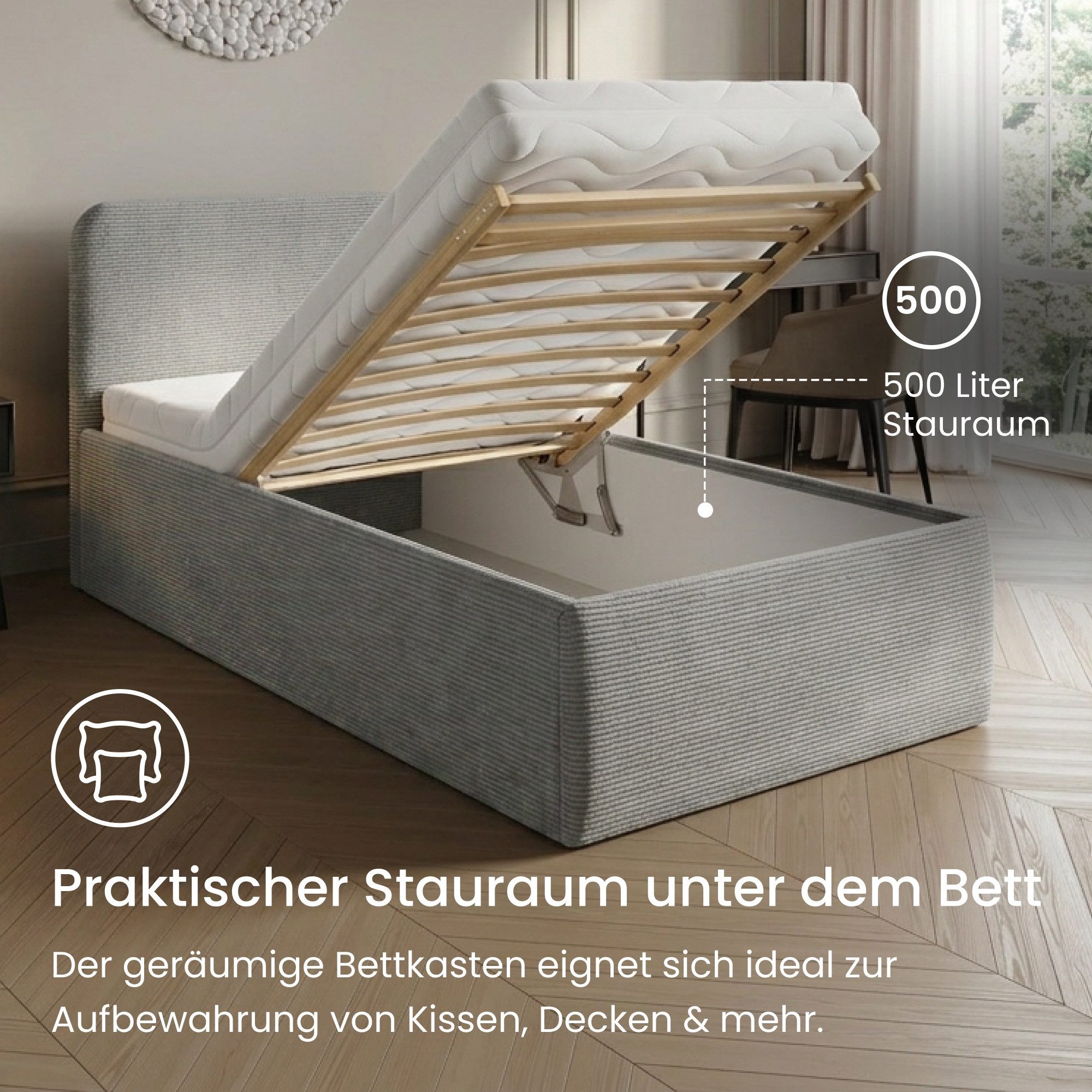 Home Collective Polsterbett Bett mit Stauraum, verstellbarem Lattenrost, viele Größen (Größen: 100x200 120x200 140x200 160x200 180x200 200x200, hochwertiger Kor – Bild 4 von 5