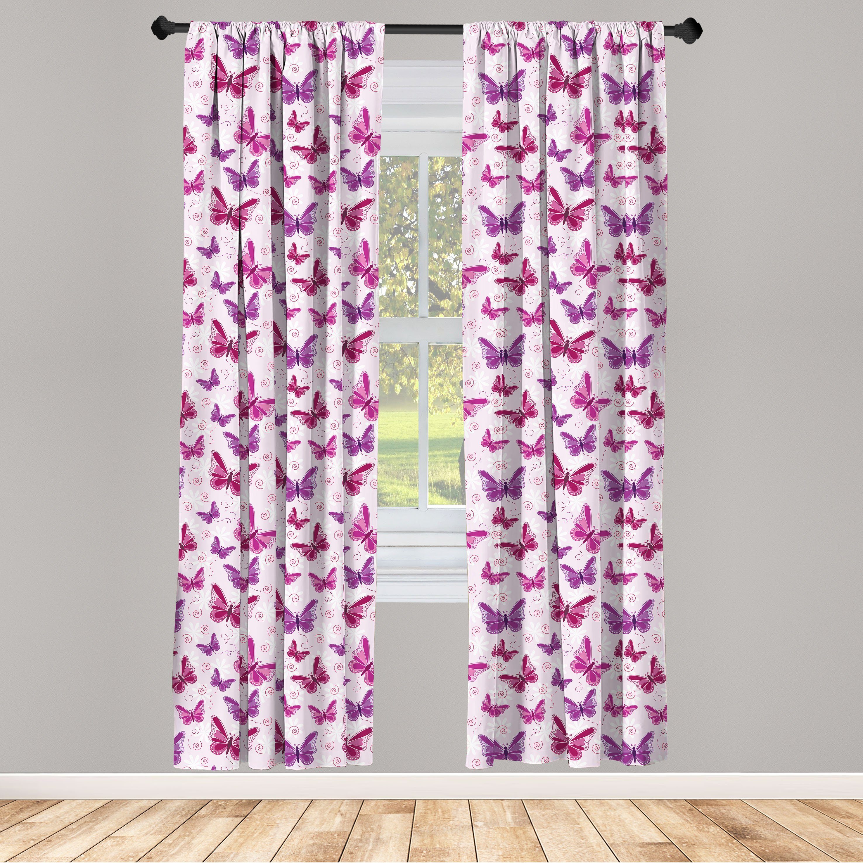 Gardine Vorhang für Wohnzimmer Schlafzimmer Dekor, Abakuhaus, Microfaser, Lila Romantische Schmetterlinge