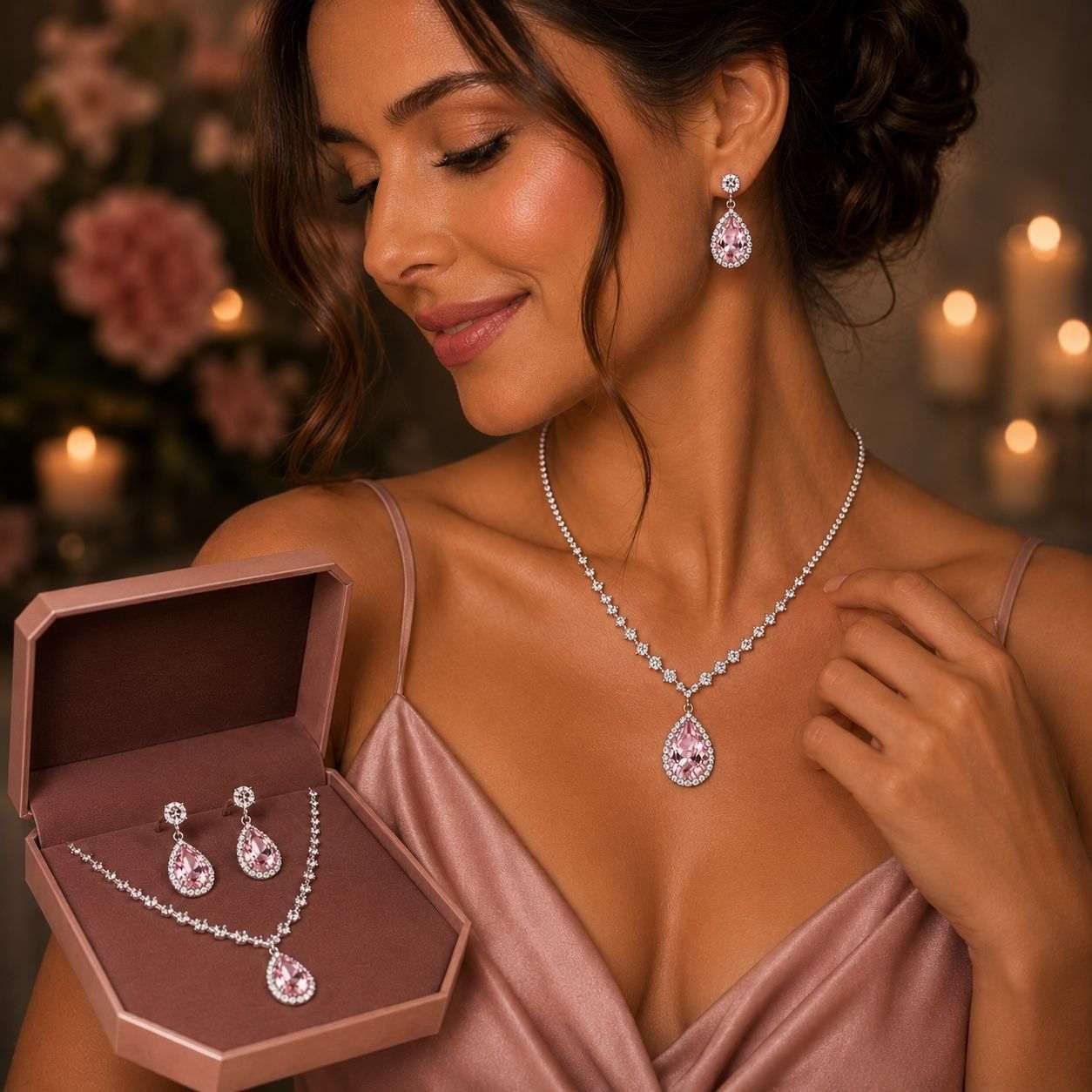 Taffstyle Schmuckset Elegantes Schmuck Set Halskette & Ohrringe Tropfen Design mit Zirkonia (Funkelndes Set aus Kette und Ohrringen mit glitzernden Zirkonia-Steinen – perfekt für Abendmode und besondere Anlässe), mit Zirkonia