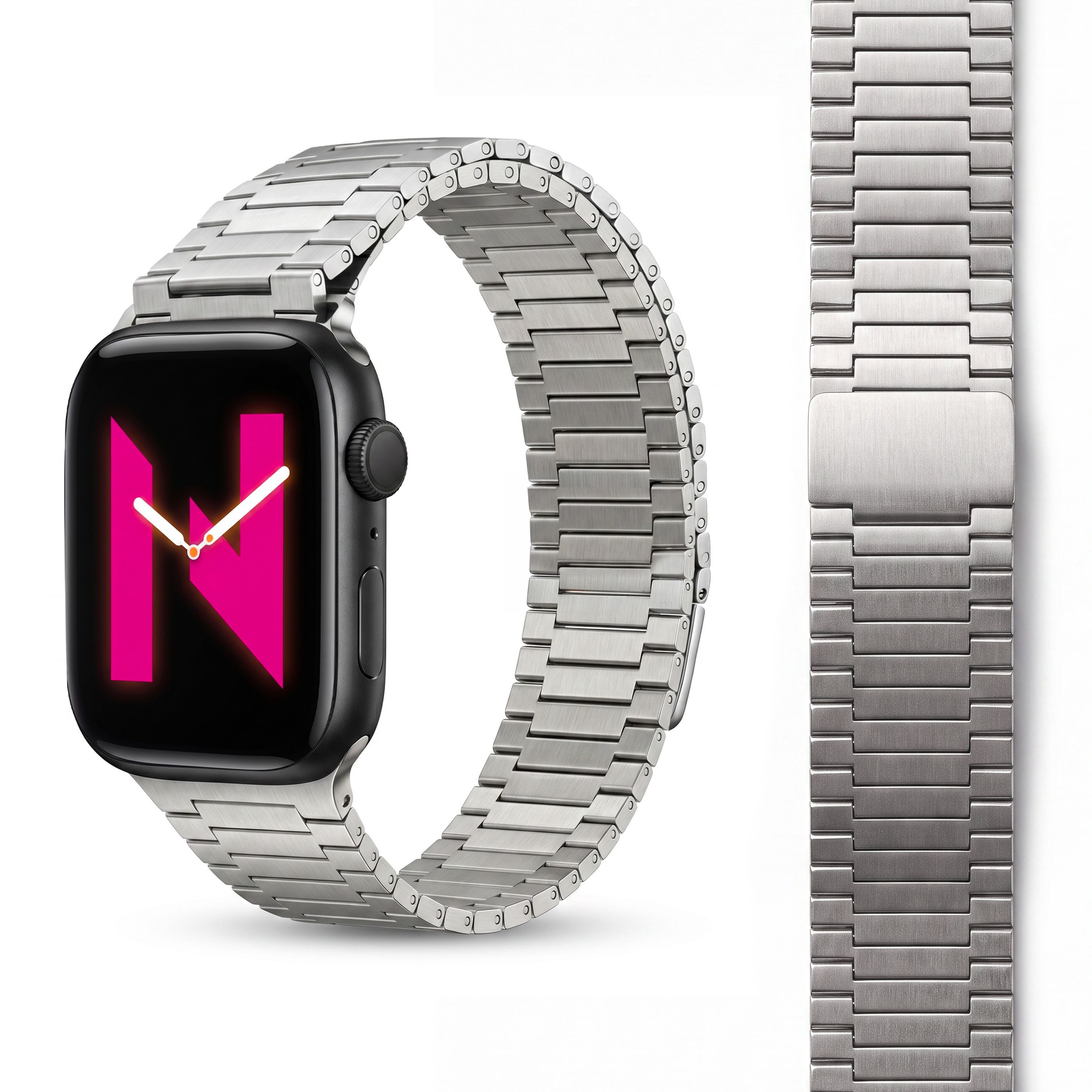 Nalia Smartwatch-Armband Apple Watch 49mm/46/45/44/42(Serie 1-3), Edles Edelstahl Ersatzarmband / für Sport Uhr / Magnetisch & Rostfrei