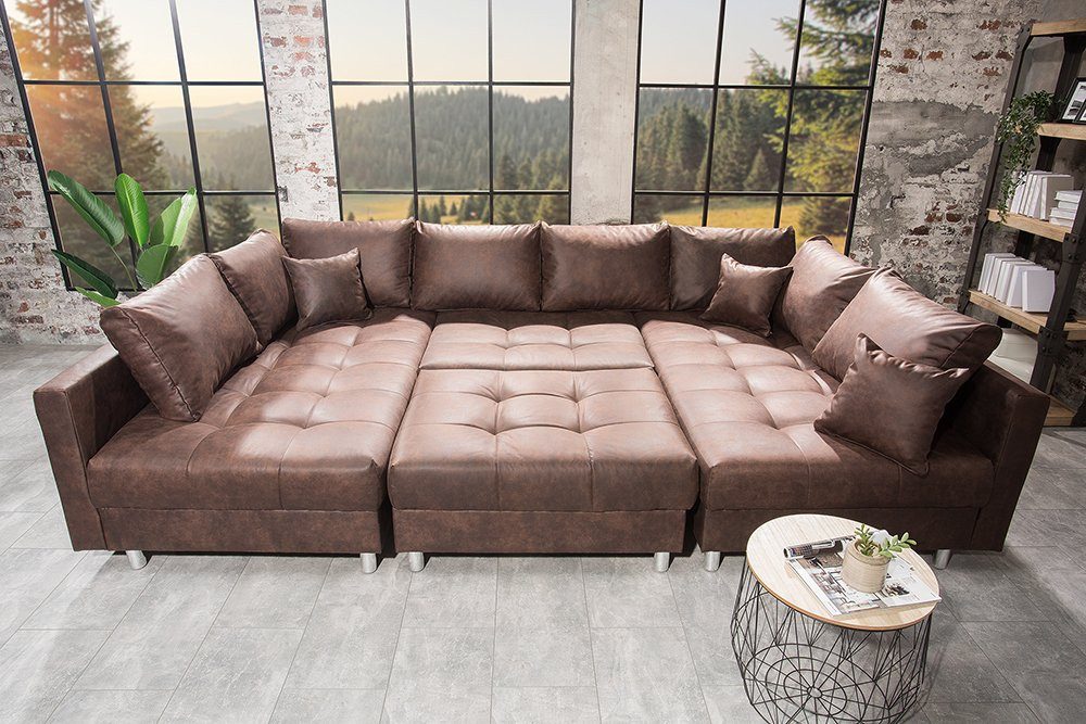 riess-ambiente Wohnlandschaft KENT 305cm antik braun - Federkern, modern, inkl. Hocker u. Kissen, Set 2 Teile, Wohnzimmer · XXL · U-Form · Federkern · Microfase – Bild 4 von 5
