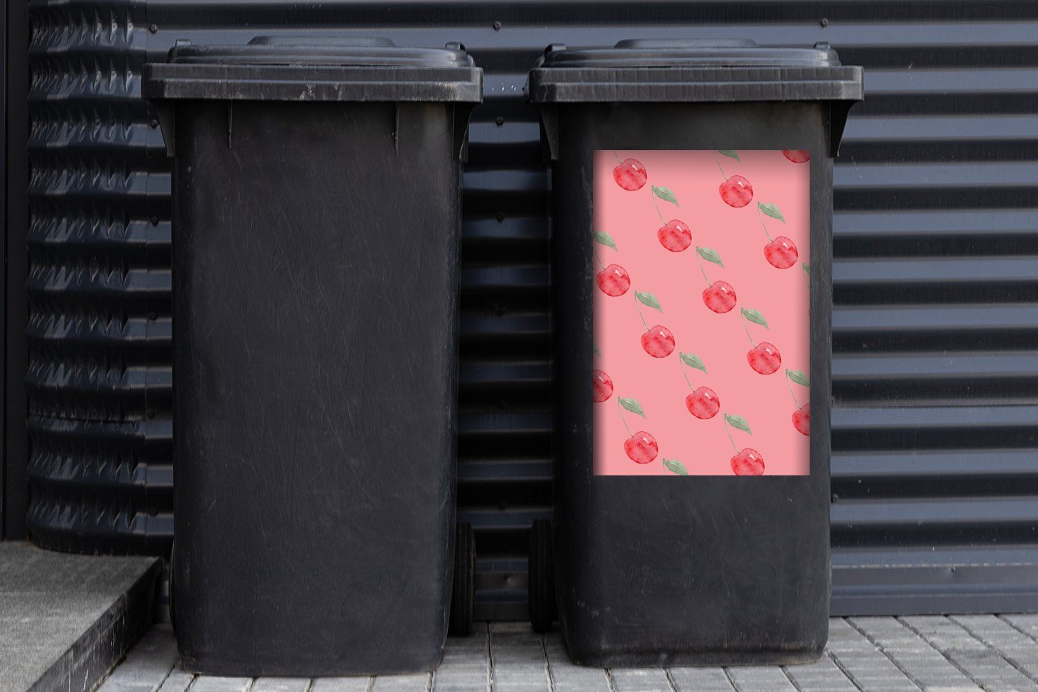 MuchoWow Wandsticker Kirschen Abfalbehälter St), - Mülltonne, Mülleimer-aufkleber, - Aquarell Obst Container, Sticker, (1