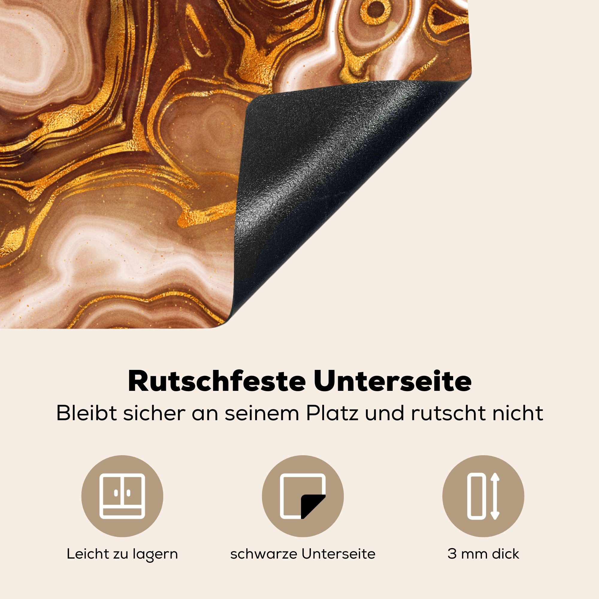 Achat-Geode Dekoration - (1 Herdblende-/Abdeckplatte für Braun, tlg), - - Vinyl, Steine 58x51 cm, Induktionsherd, MuchoWow Küchen Induktionskochfeld Gold