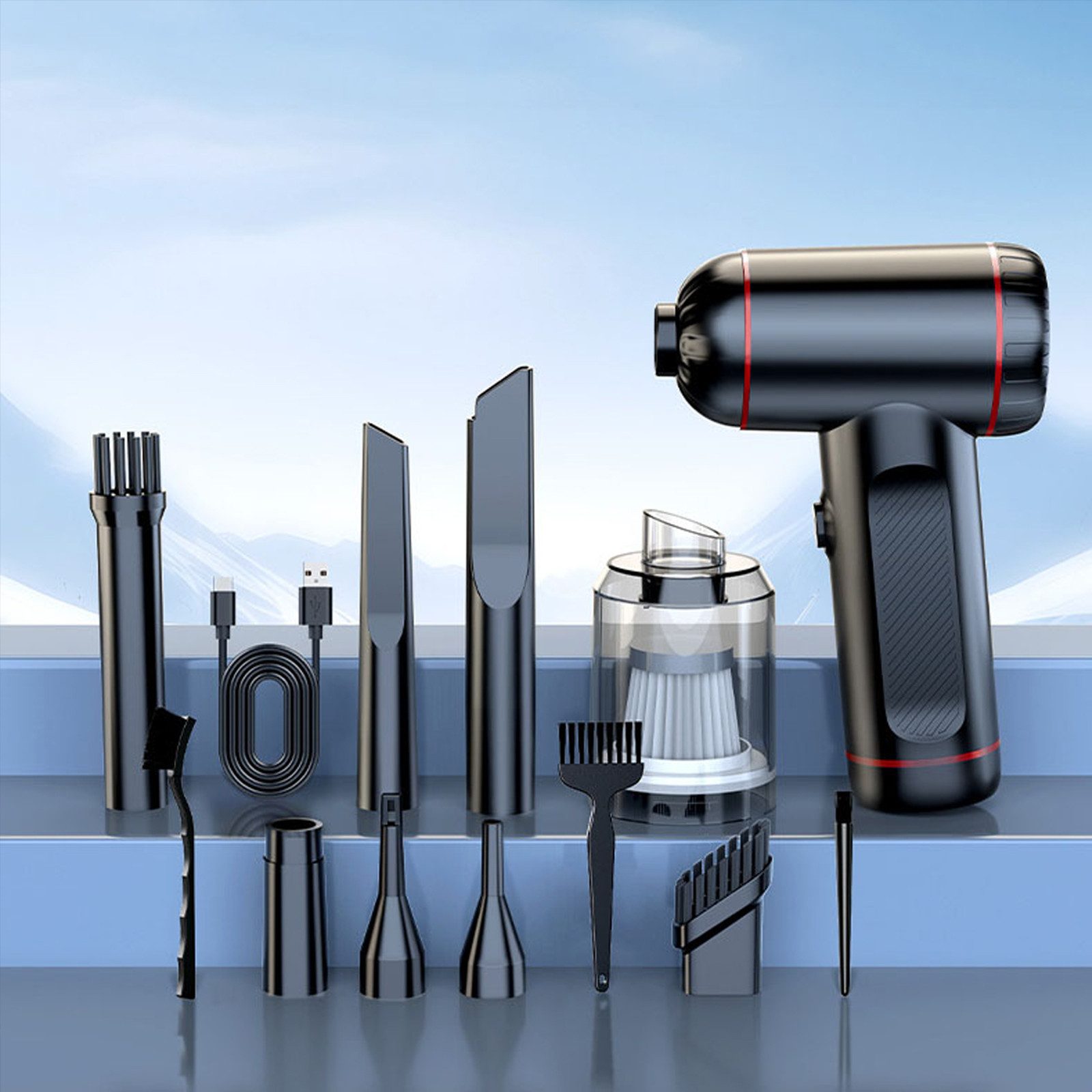 REDOM Akku-Handstaubsauger 6300 Pa Elektrische tragbarer Staubsauger, 68,00 W, Beutellos, 50.000 U/min mit LED-Licht 3 Geschwindigkeitsstufen 5 Düsenaufsätze