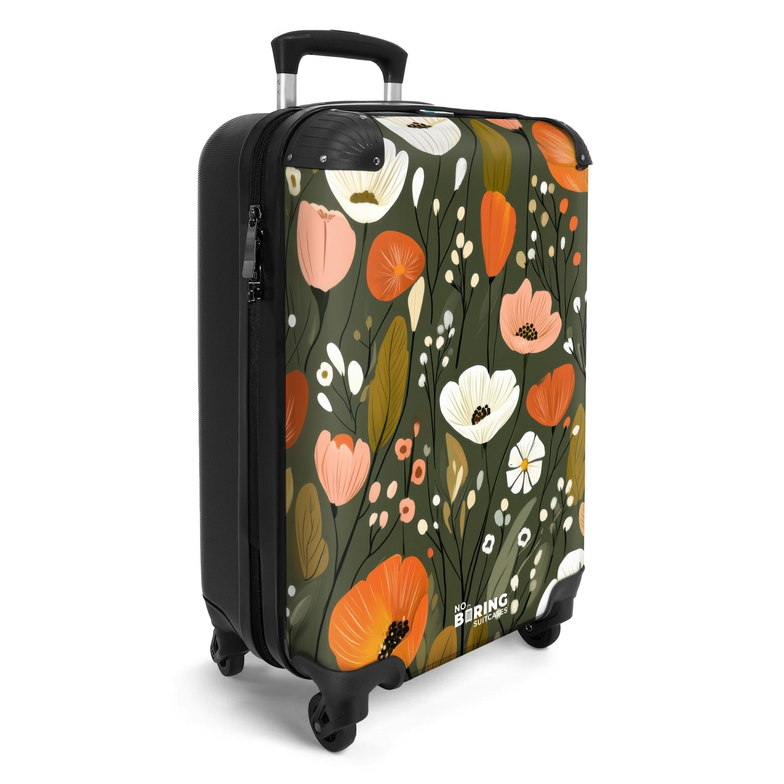 NoBoringSuitcases.com© Hartschalen-Trolley Weiße und orangefarbene Blüten günstig online kaufen
