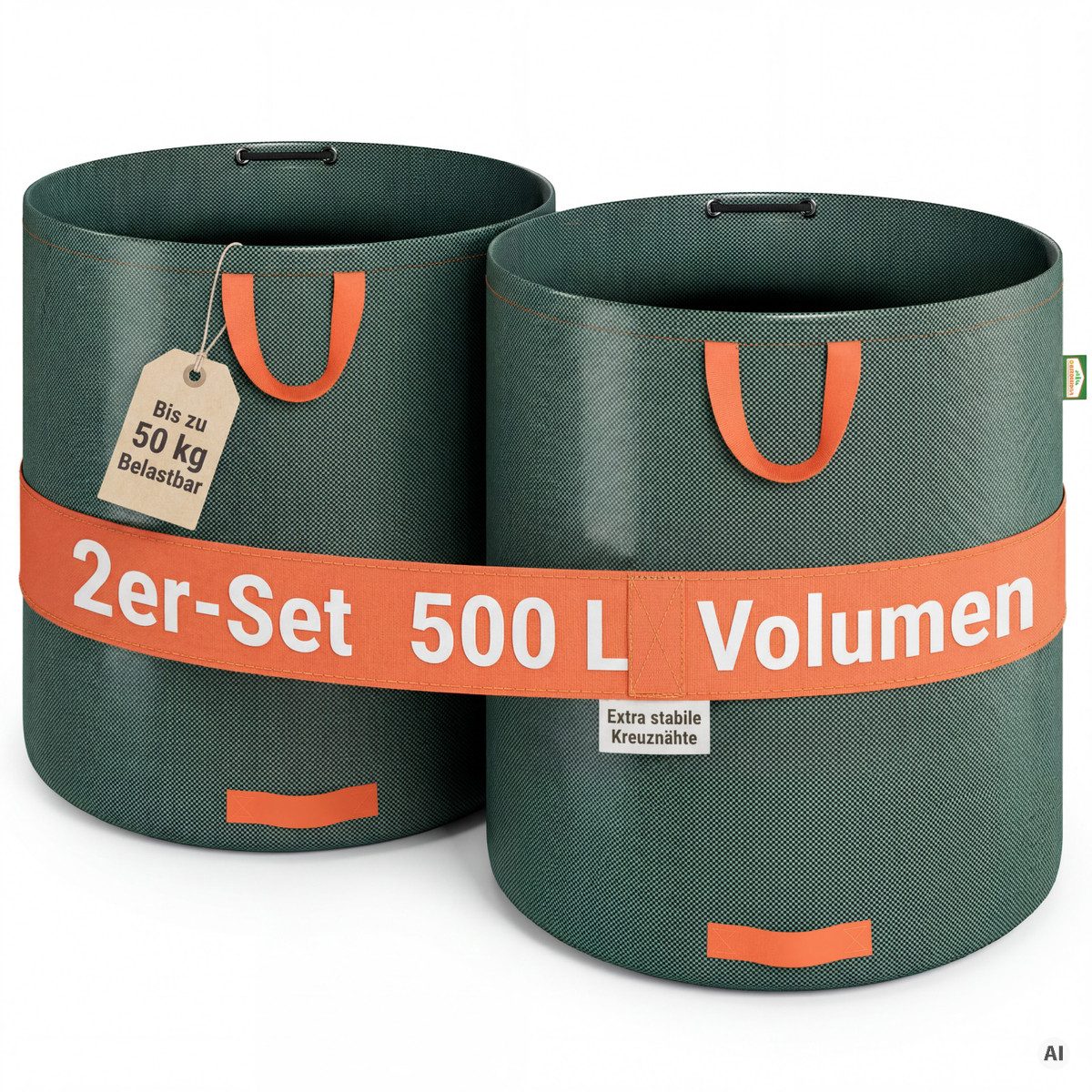 Gardebruk Gartensack, (2-tlg), Gartenabfallsack 2x500 Liter 50 kg Belastbarkeit stabil robust