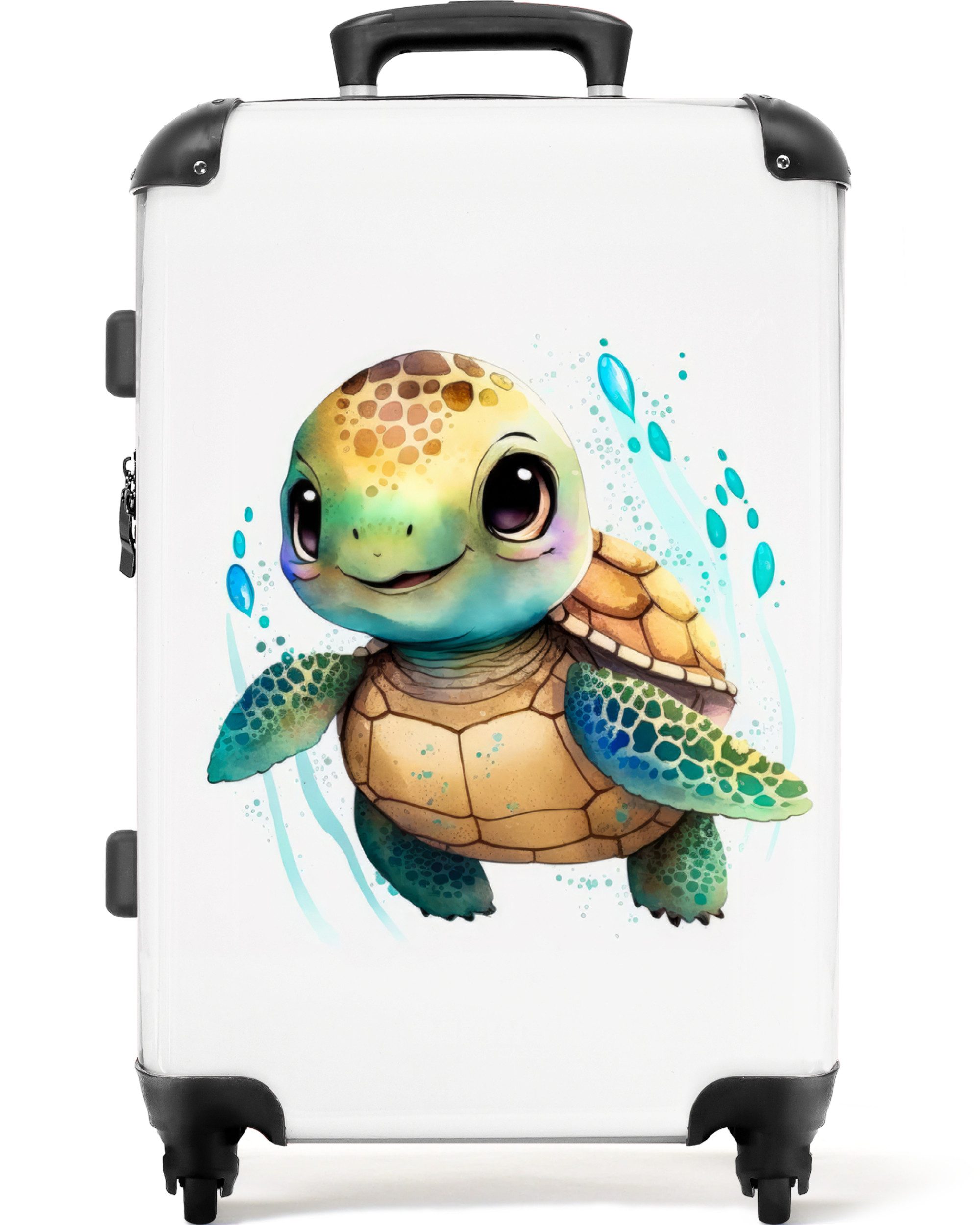 NoBoringSuitcases.com© Kinderkoffer mit leuchtende Räder - Schildkröte - Wasserfarben - Tiere - Mädchen -, 4 Rollen, Mittelgroßer Reisetasche mit Rollen für 20kg, Kinderkoffer