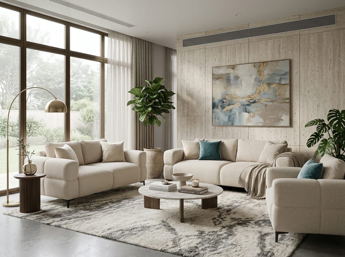 JVmoebel Polstergarnitur Beiges Wohnzimmer-Set 3+2+1-Sitzer-Sofas moderne Stoffsofas Sessel, (3-tlg), Made in Europa