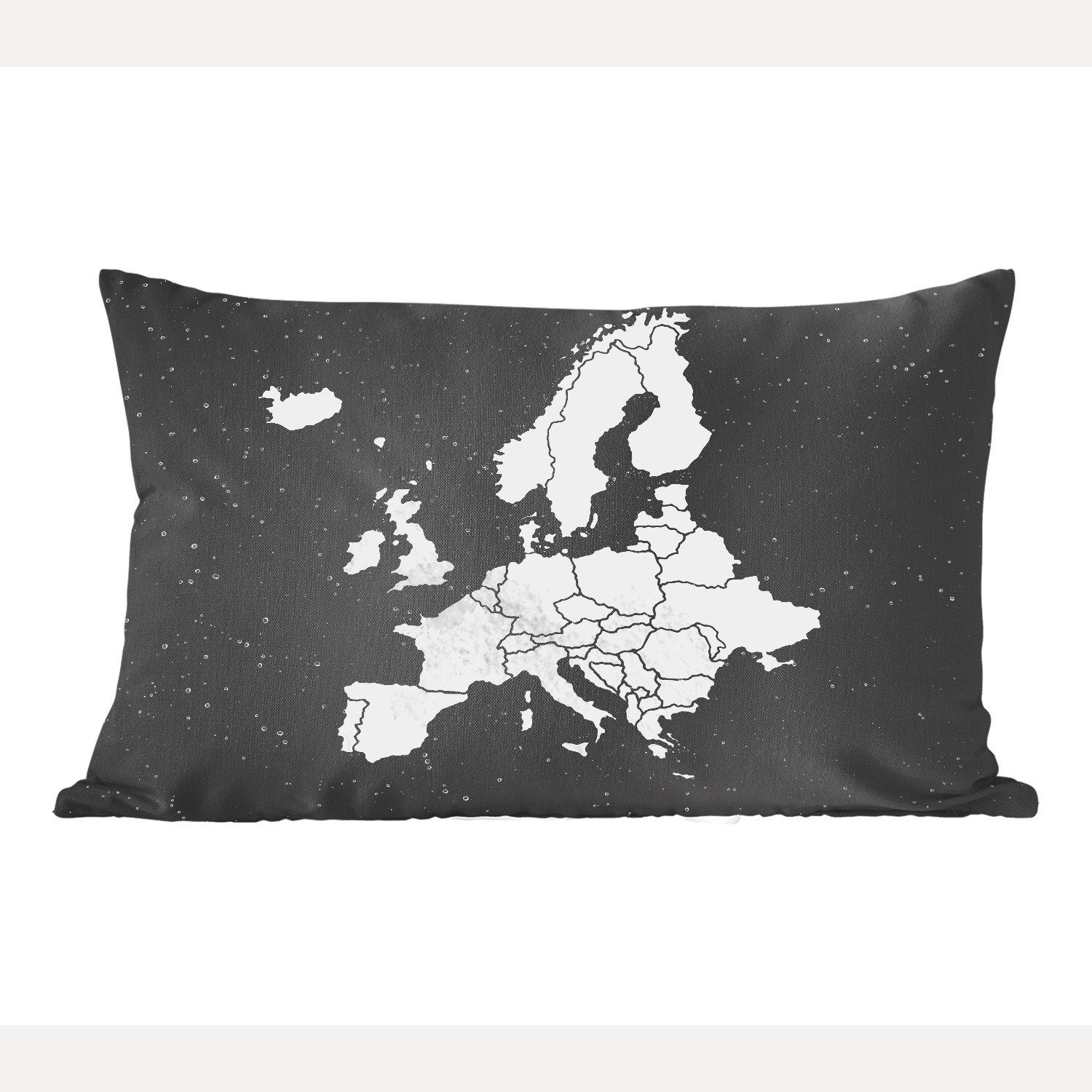 MuchoWow Dekokissen Europakarte auf Sternenhintergrund in Aquarell - schwarz-weiß, Wohzimmer Dekoration, Zierkissen, Dekokissen mit Füllung, Schlafzimmer