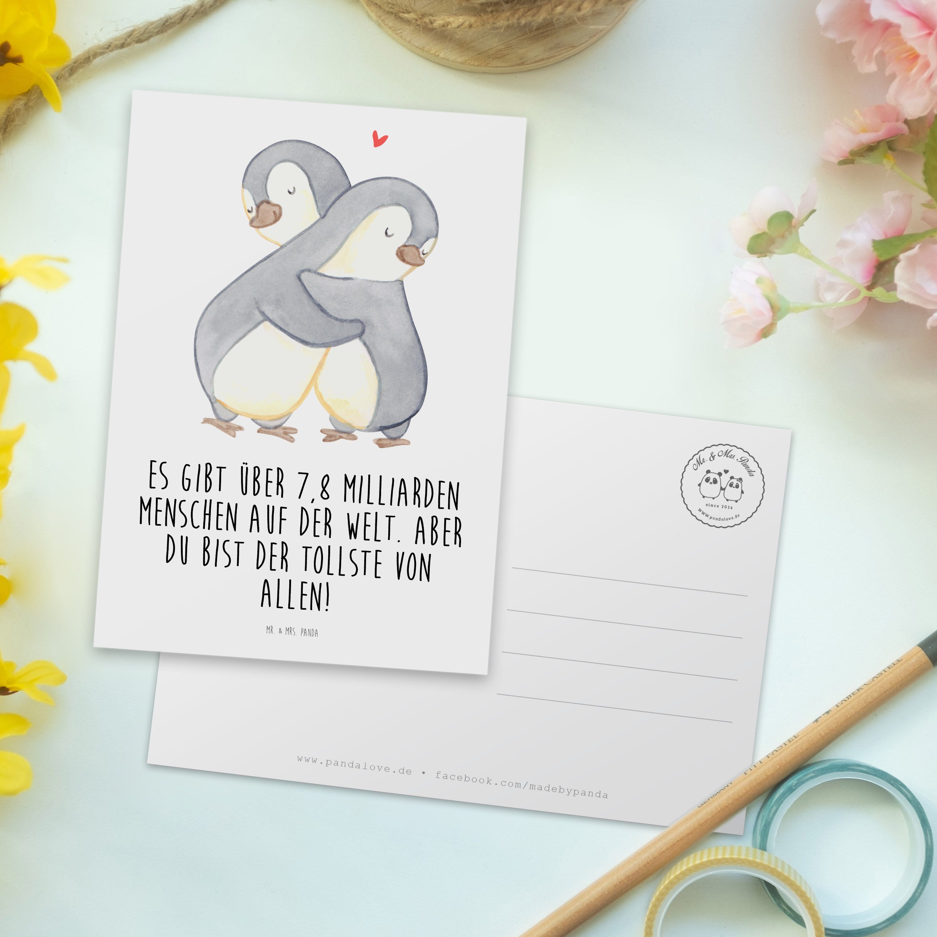 Mr. & Mrs. Panda Postkarte Dankeskarte, fü Pinguine Einladungskarte, - Weiß Geschenk, Kuscheln 