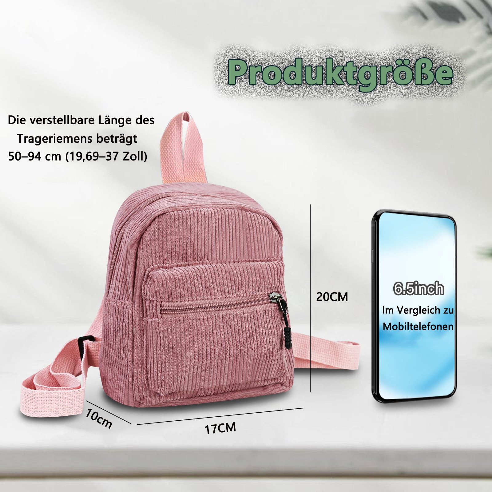 nsihing Rucksack Cord Rucksack Damen Klein, Süß Mini Rucksack Damen, Leicht, mit 2 Reißverschlusstaschen, Verstellbarem Gurt für Reisen